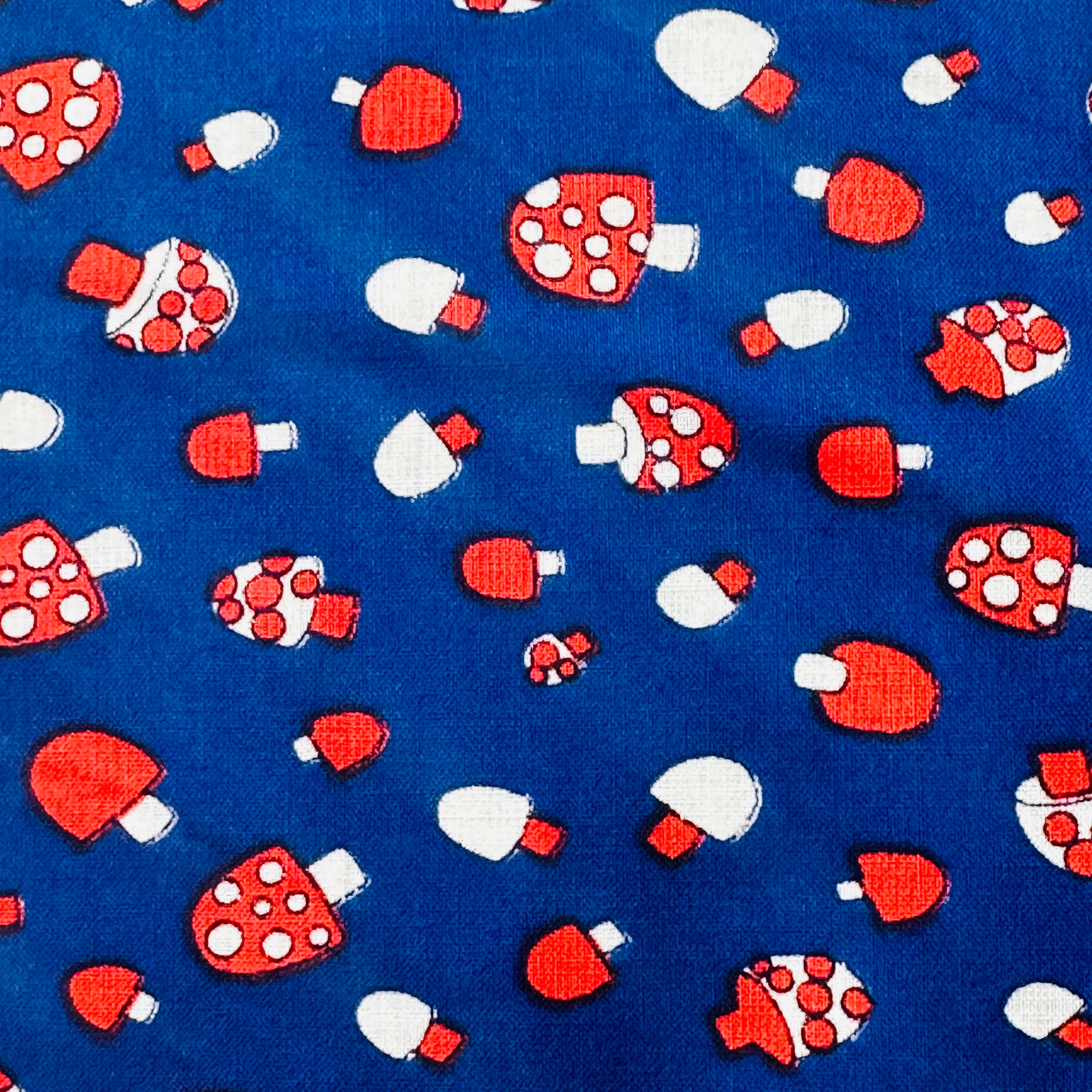 400cms Cute Mushroom Blue Cotton Fabric Vintage