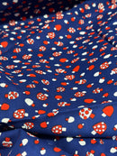 400cms Cute Mushroom Blue Cotton Fabric Vintage