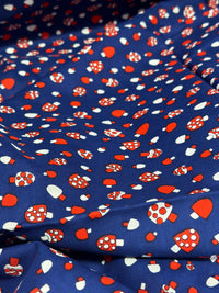 400cms Cute Mushroom Blue Cotton Fabric Vintage