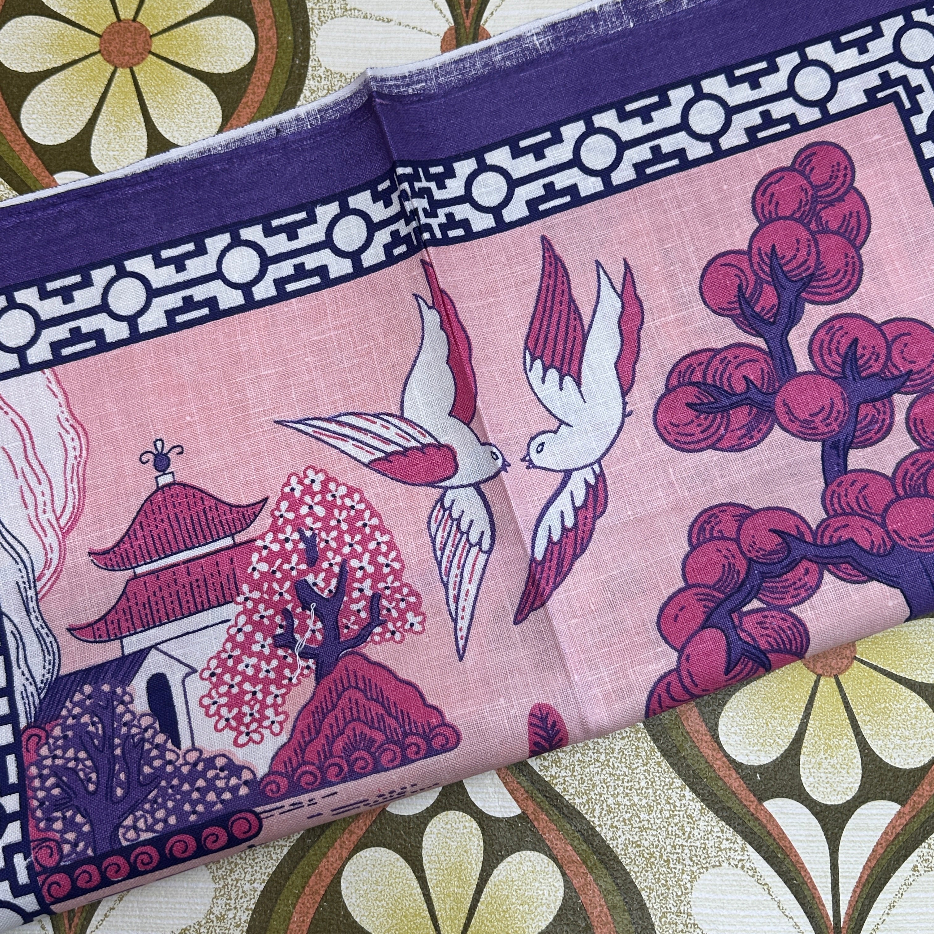 Unused Vintage Asian Inspired Tea Towel