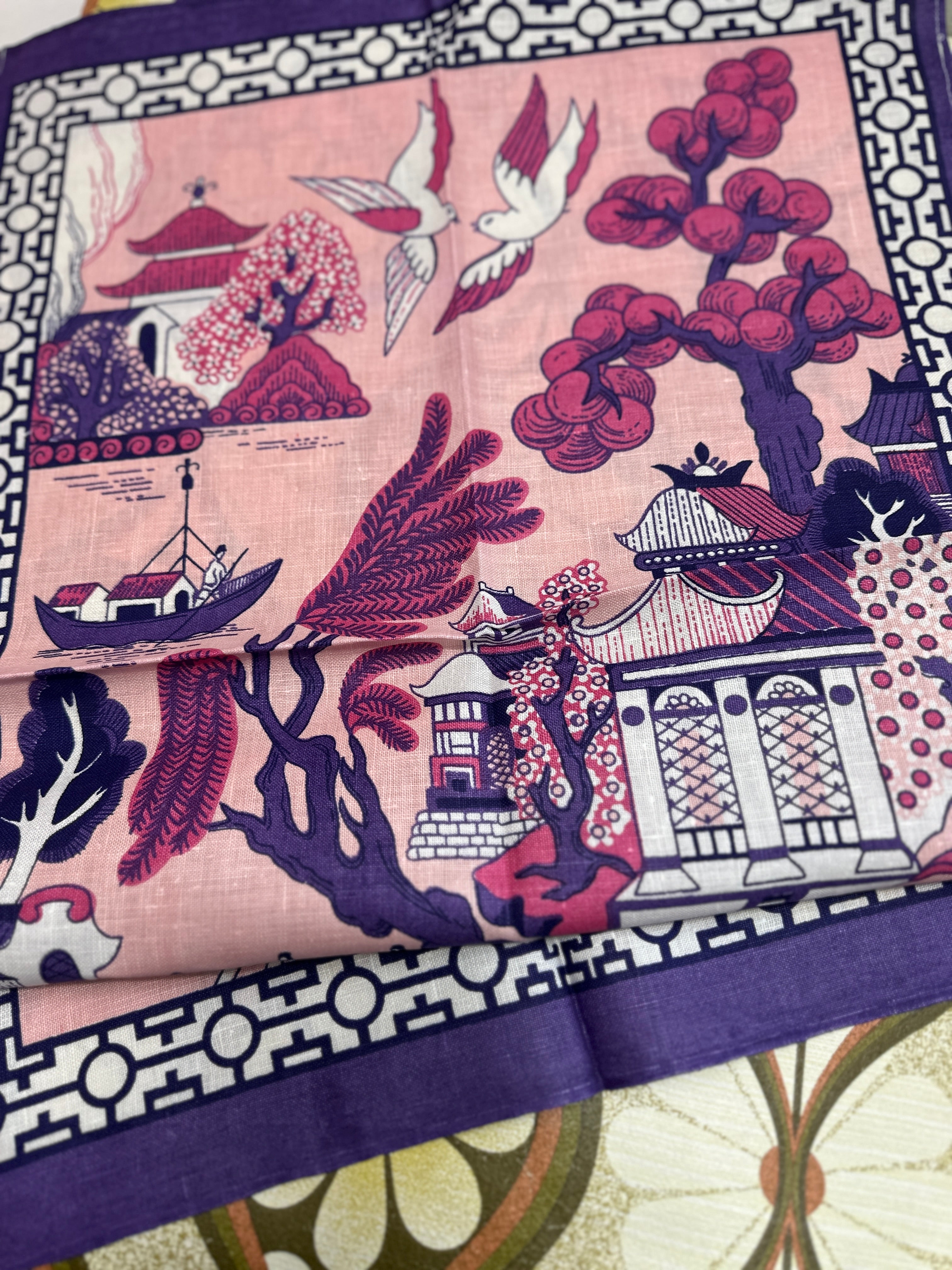 Unused Vintage Asian Inspired Tea Towel