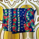 Floral Navy Blue Vintage Apron Excellent Cond