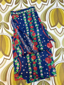 Floral Navy Blue Vintage Apron Excellent Cond
