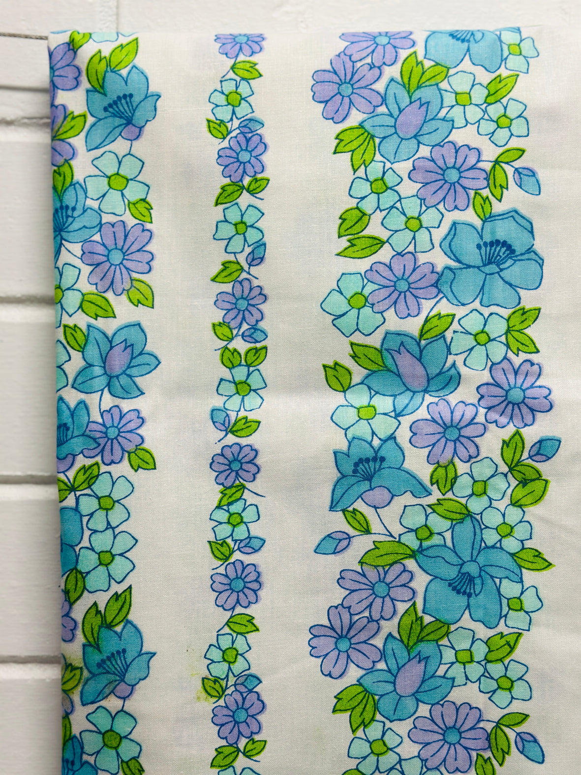 125cms New Old Stock Cotton Sheet Fabric Blue & Purple Floral