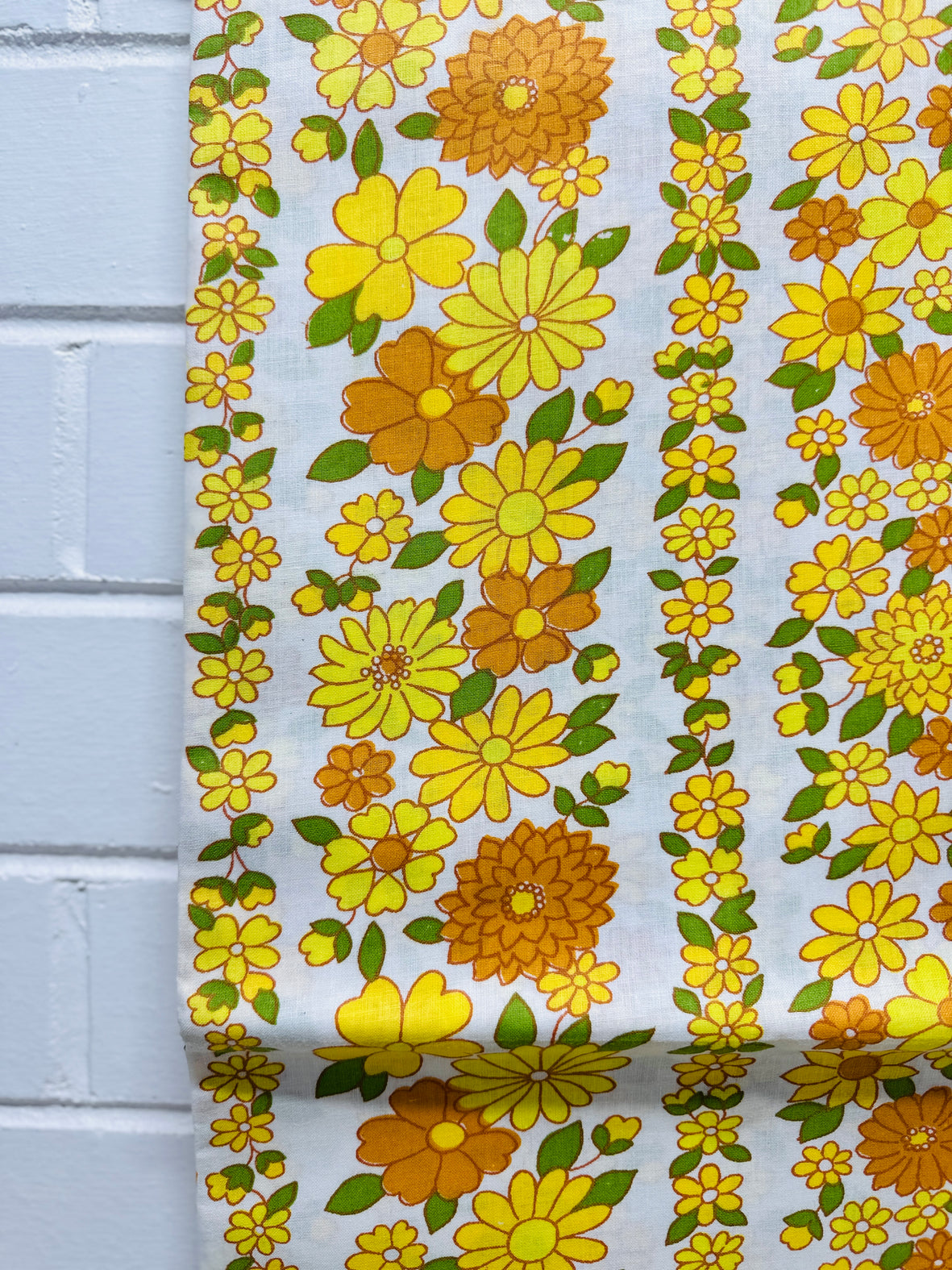 125cms New Old Stock Cotton Sheet Fabric YELLOW Floral