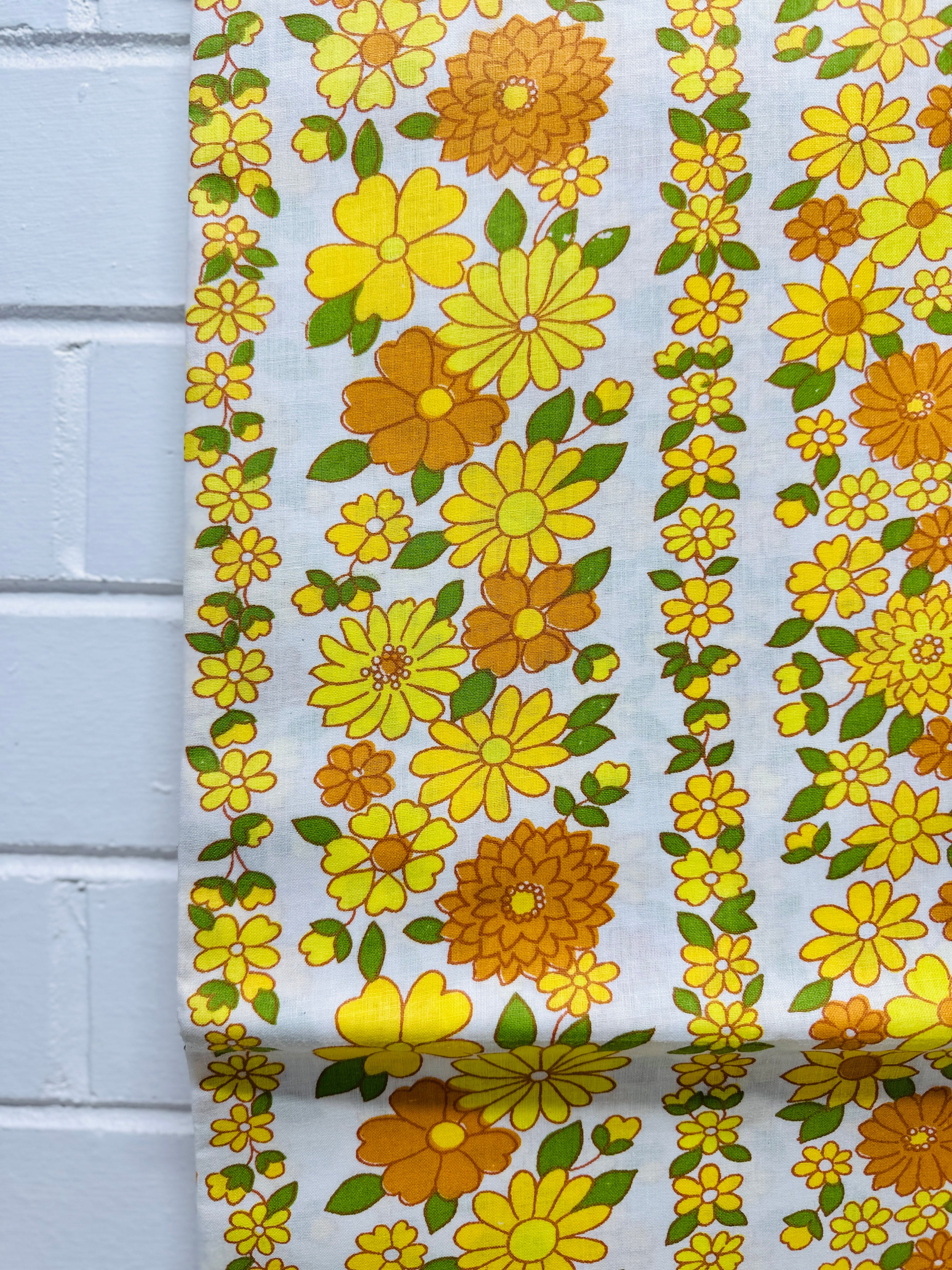 125cms New Old Stock Cotton Sheet Fabric YELLOW Floral