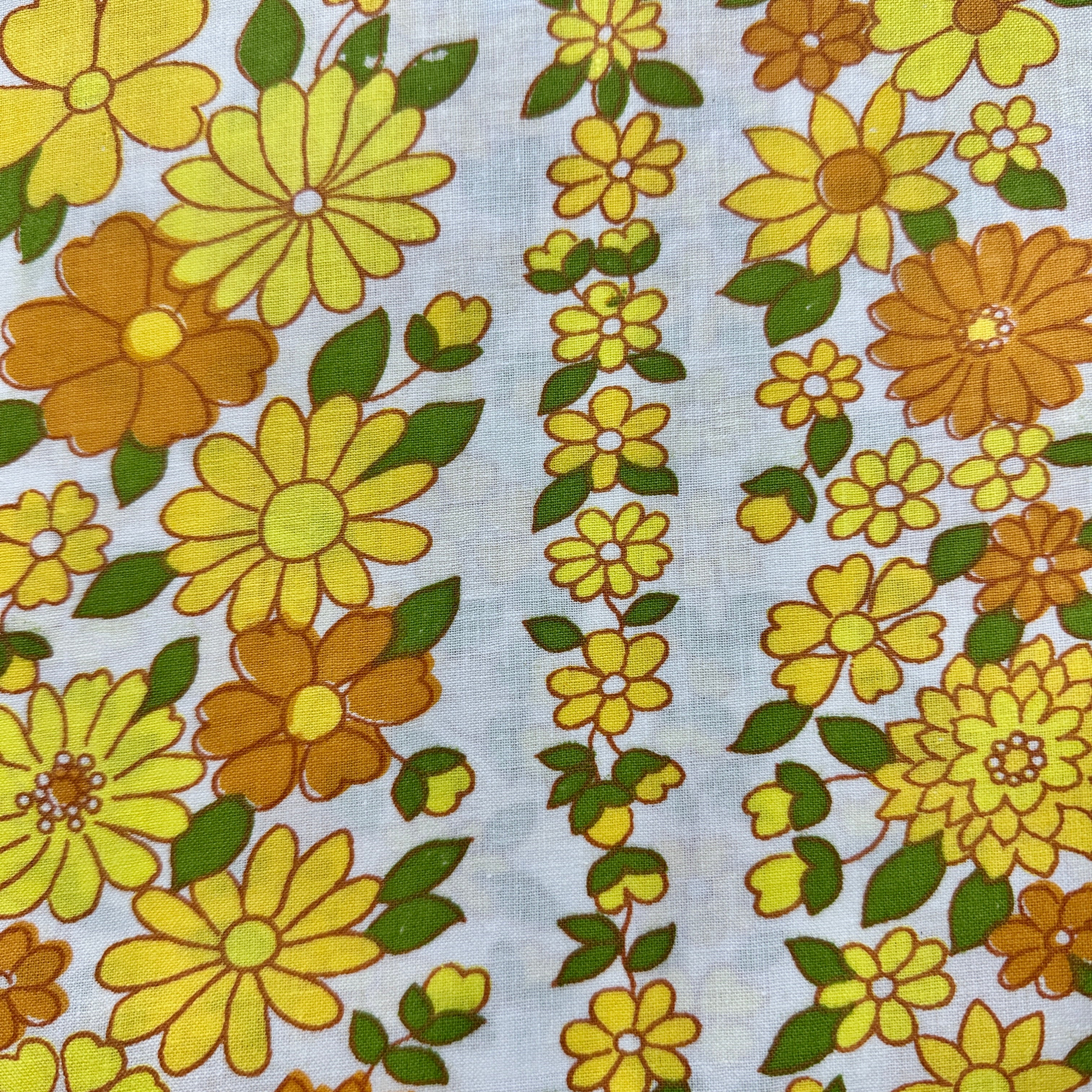 125cms New Old Stock Cotton Sheet Fabric YELLOW Floral