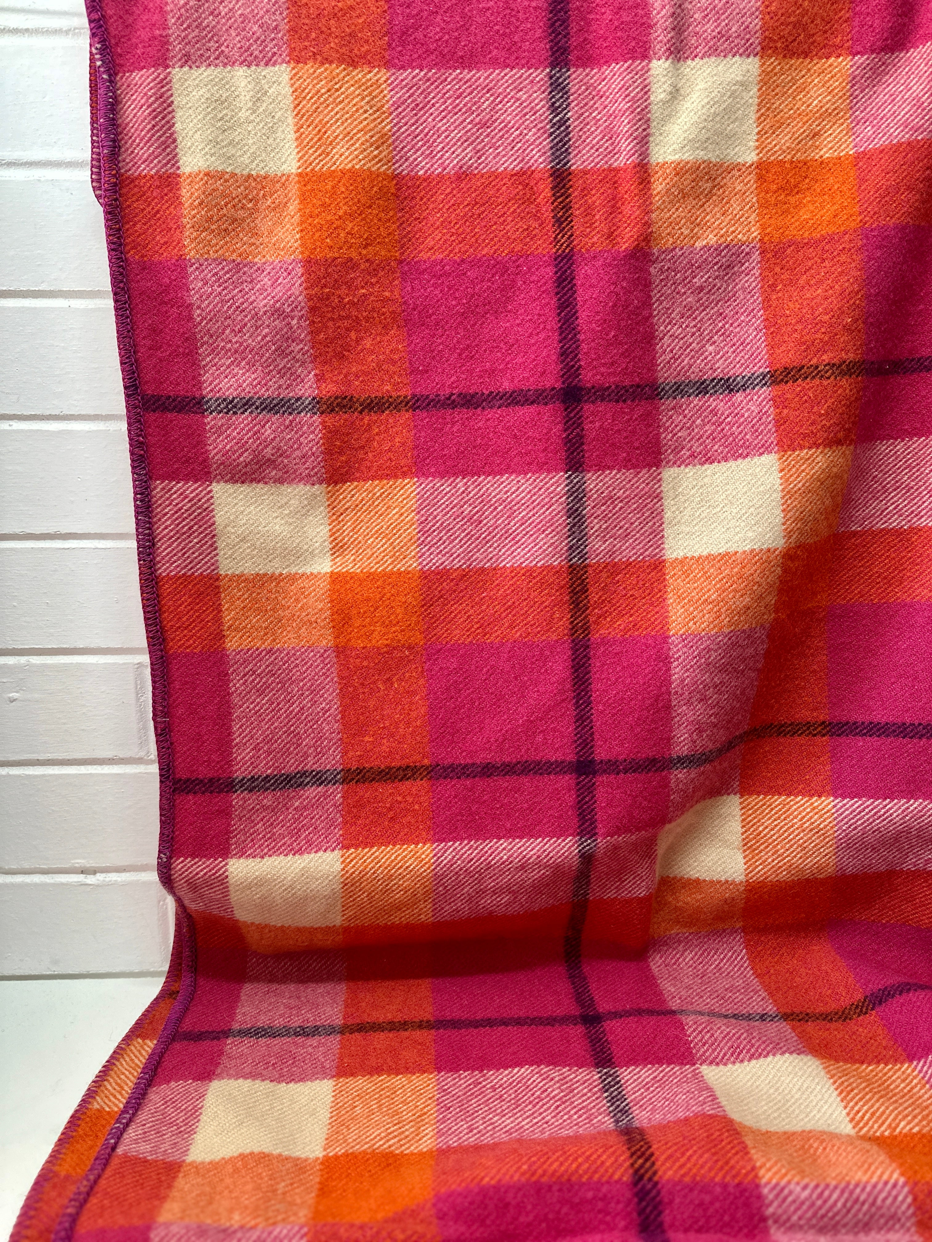 Bright Pinks Vintage Checked Wool Blanket