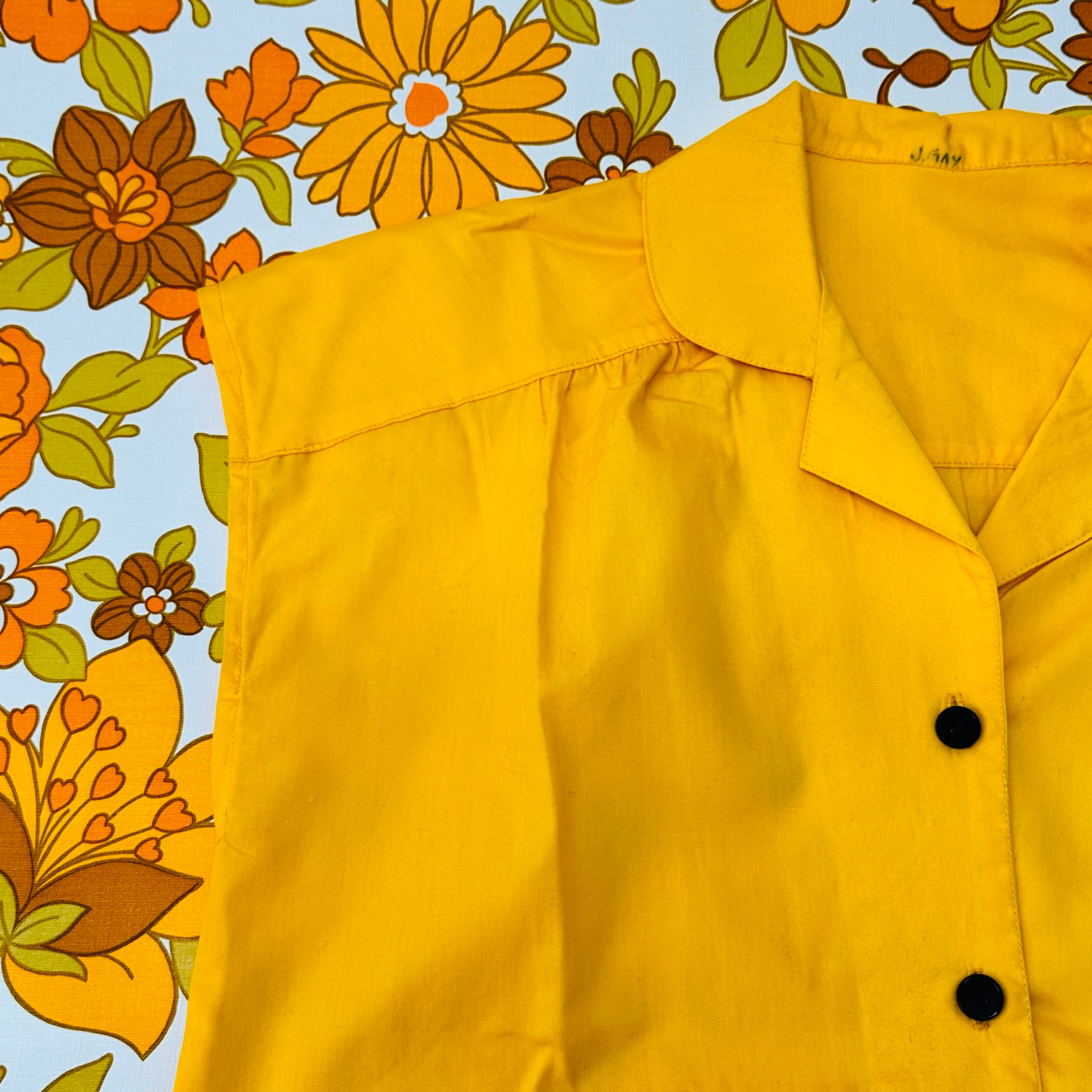 Bright Yellow Cotton Vintage Shirt