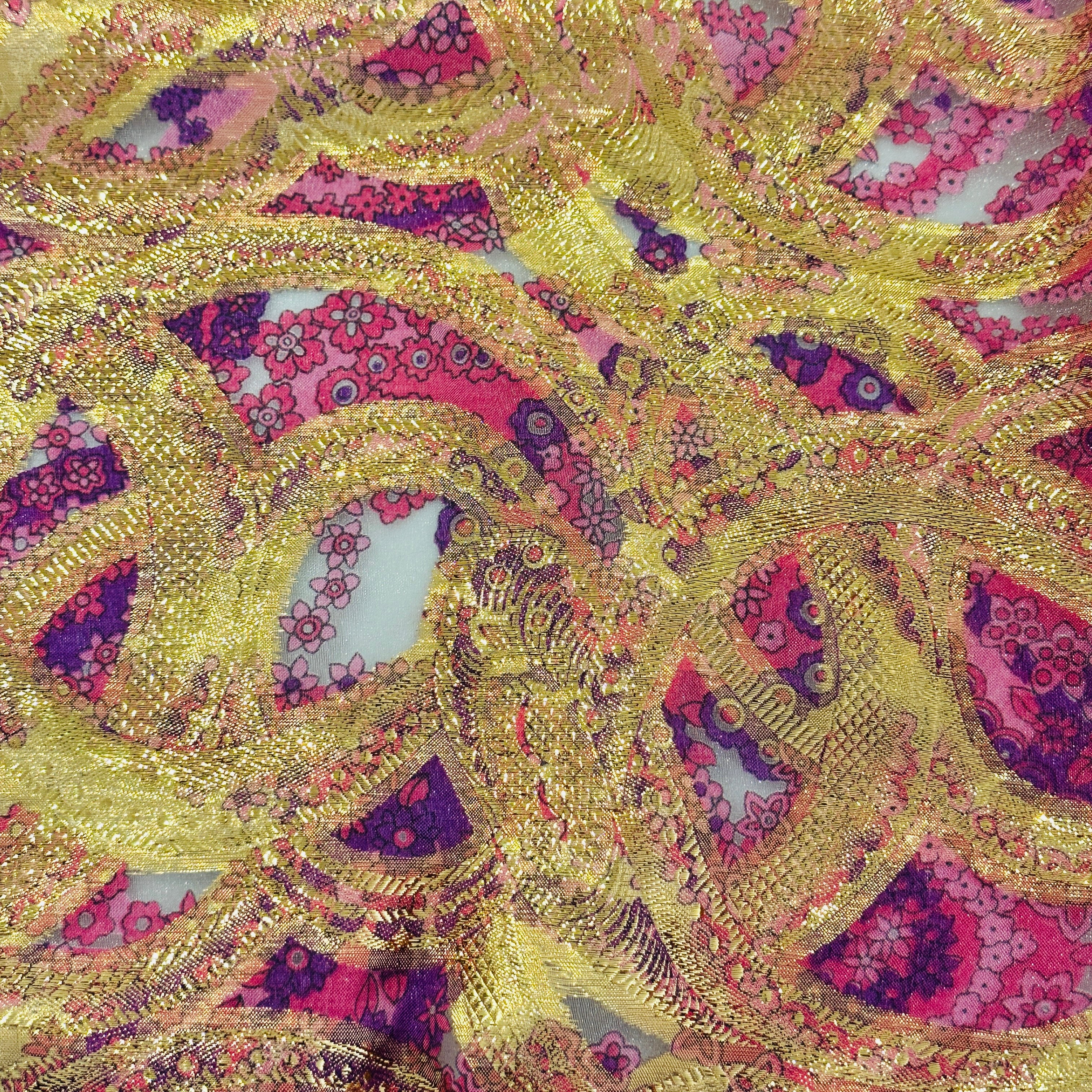 190cms RARE Vintage Floral & Gold Fabric STUNNING