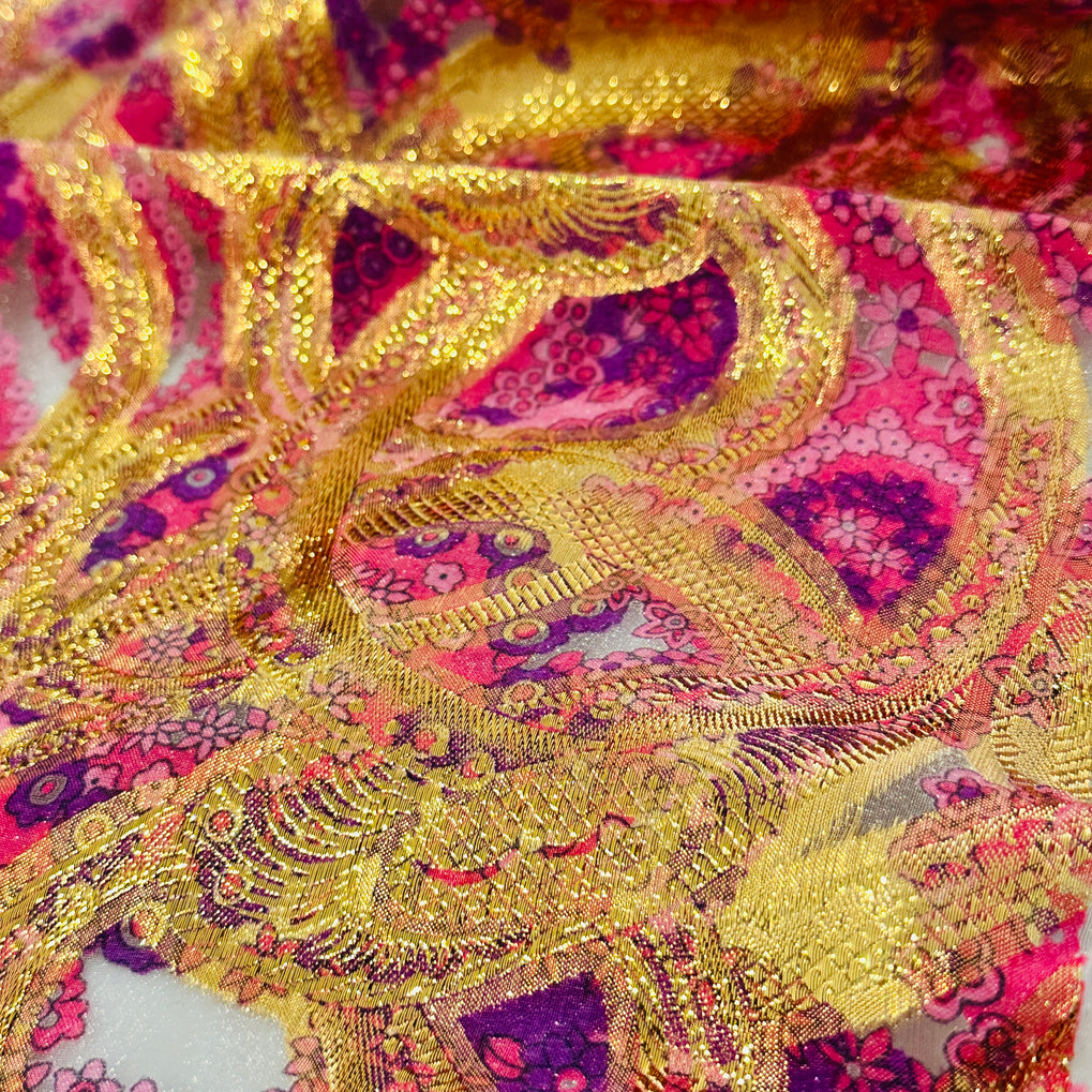 190cms RARE Vintage Floral & Gold Fabric STUNNING
