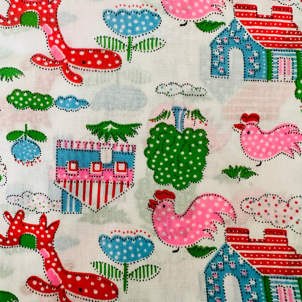 100cms Adorable Farm Chickens Floral Cotton Fabric