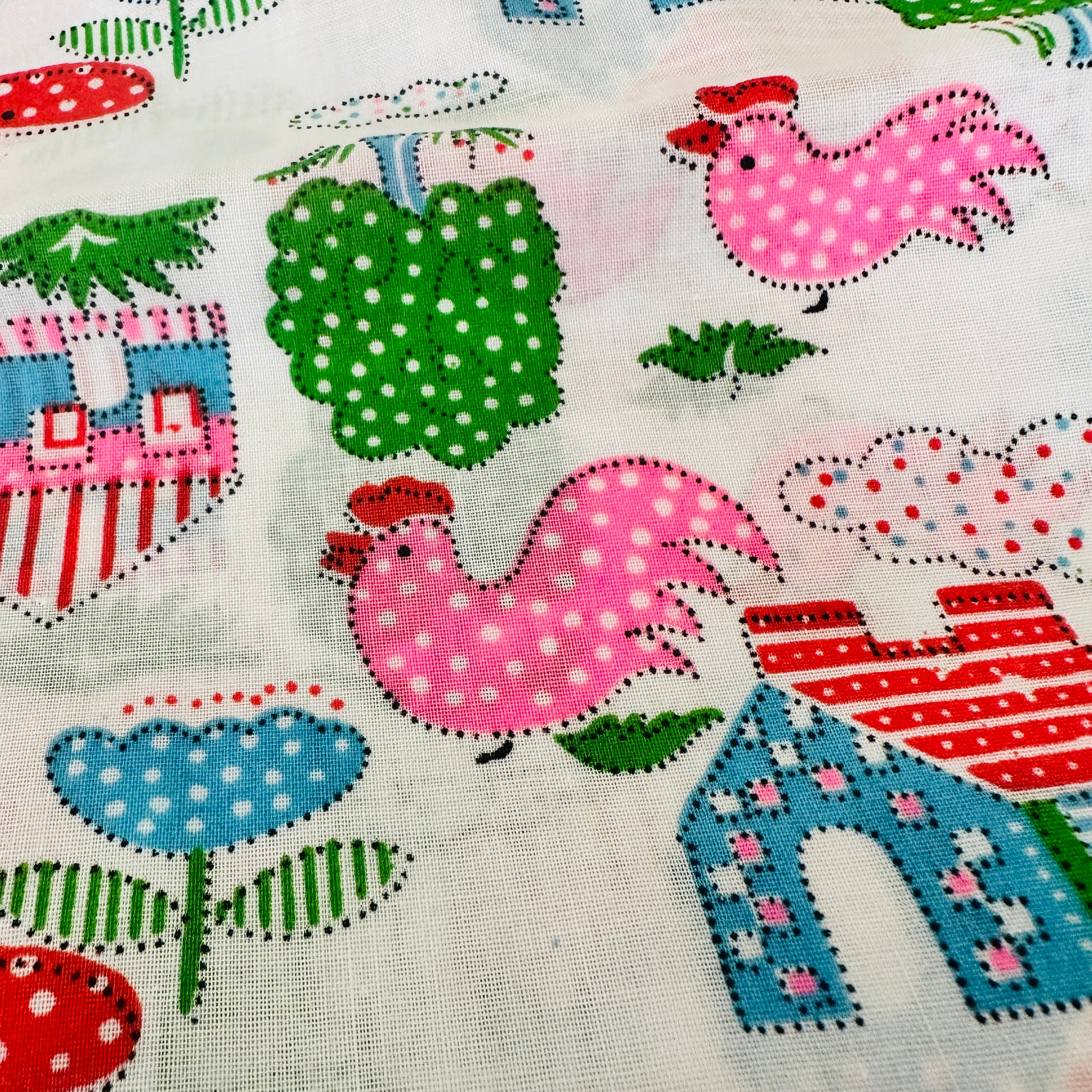 100cms Adorable Farm Chickens Floral Cotton Fabric