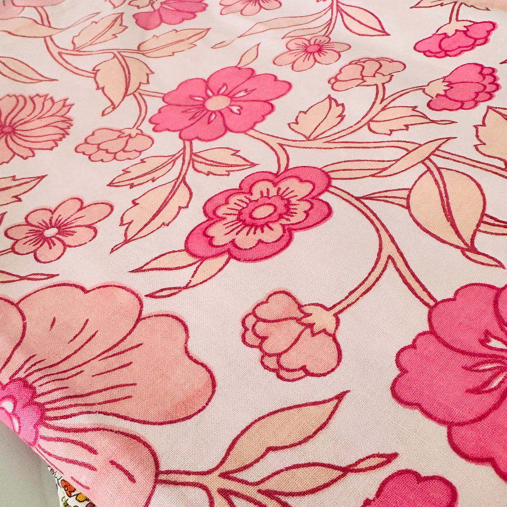 110cms Vintage Bright Pink Floral Cotton Fabric