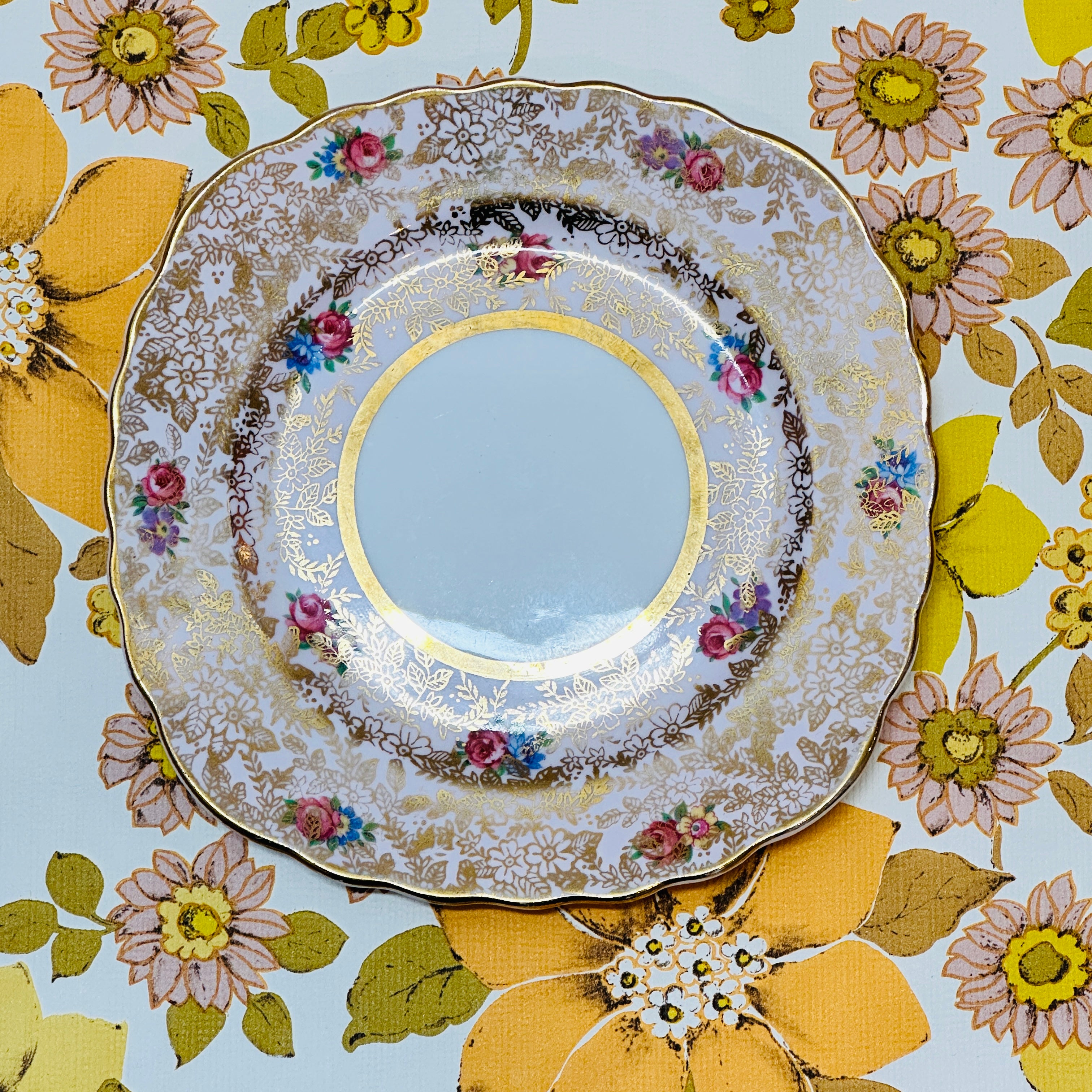 Pink & Gold Vintage Apricot Floral Plate