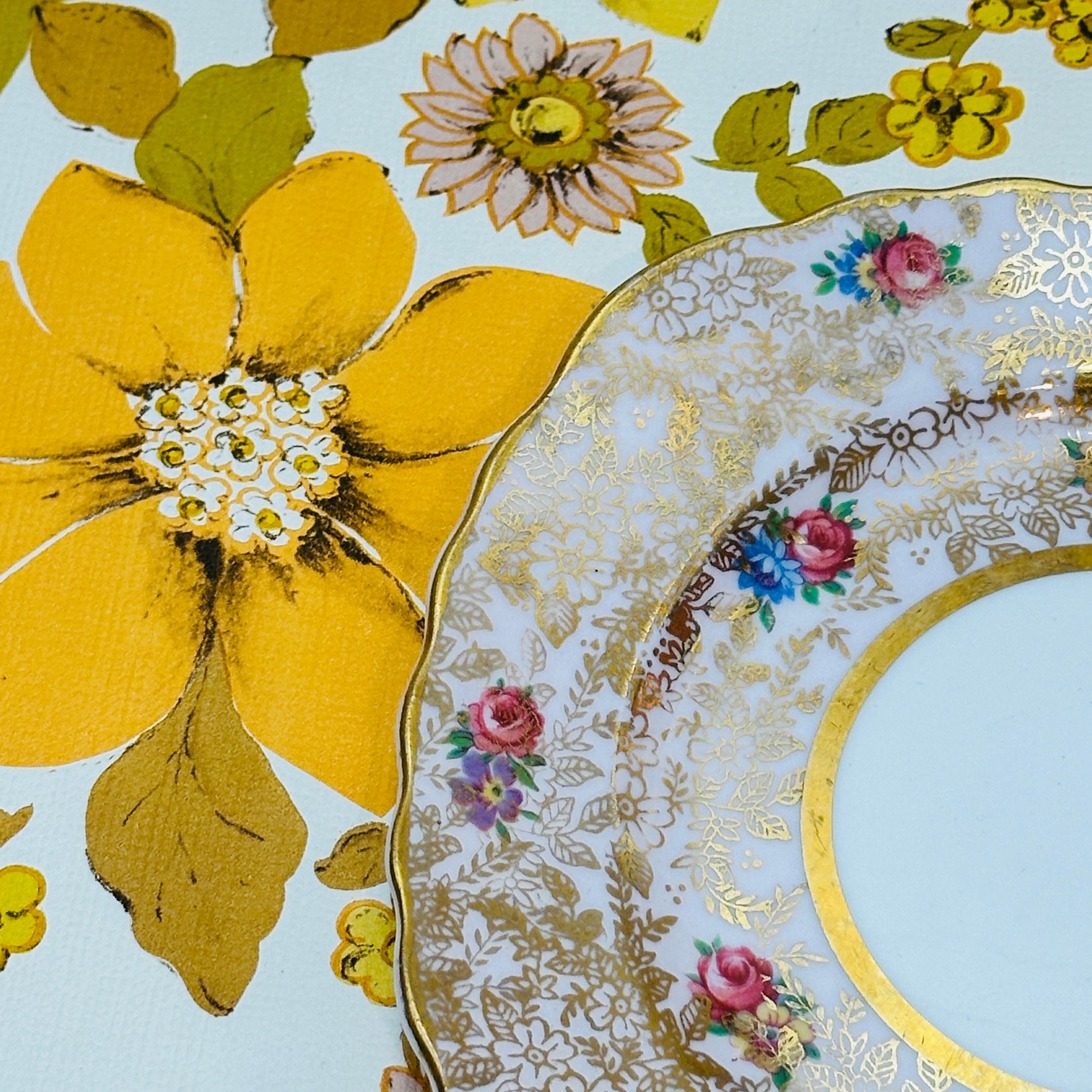 Pink & Gold Vintage Apricot Floral Plate