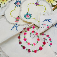 Vintage Hand Embroidered Linen Doilies