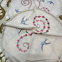 Vintage Hand Embroidered Linen Doilies