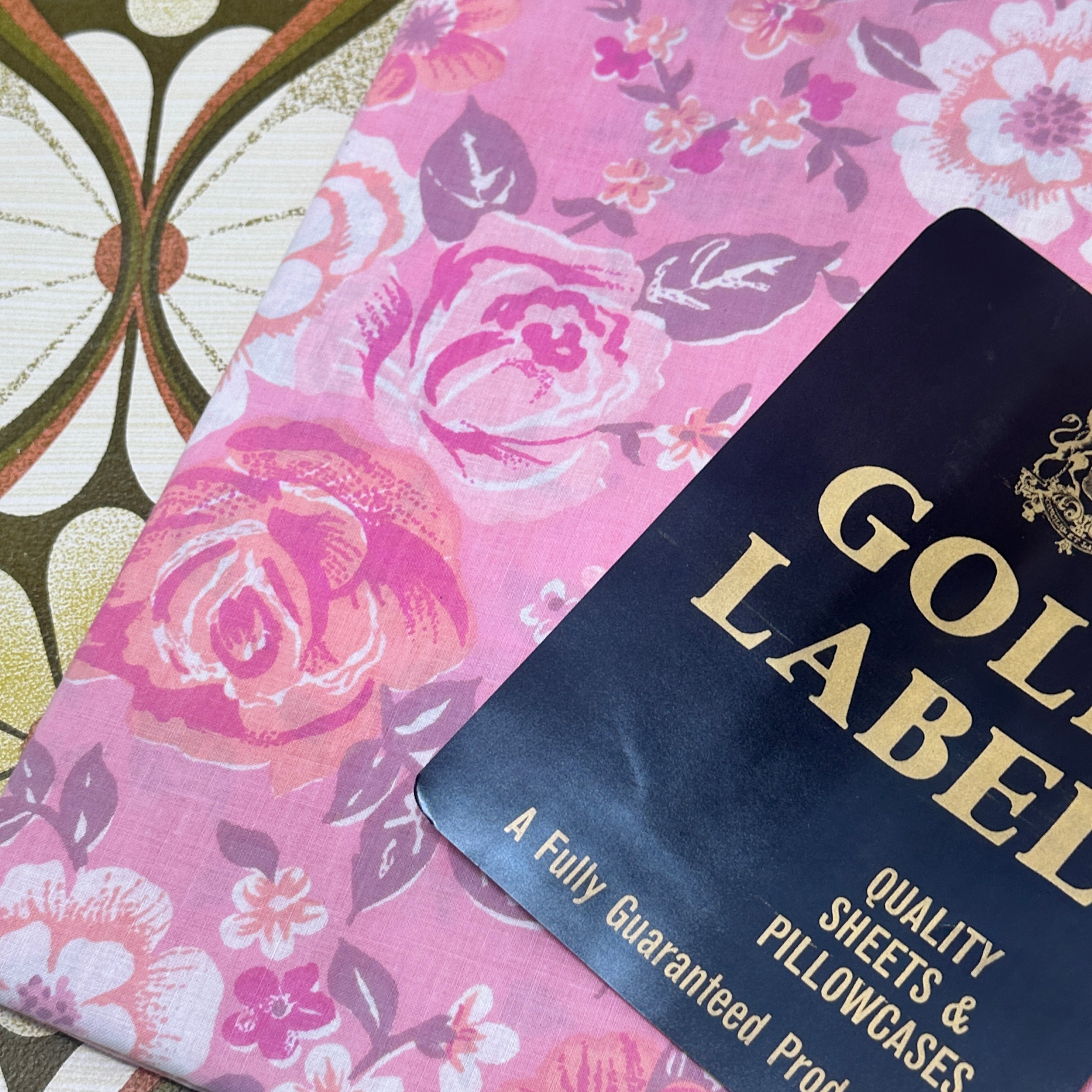 Brand New Vintage Cotton Gold Label Sheet FLAT Pink