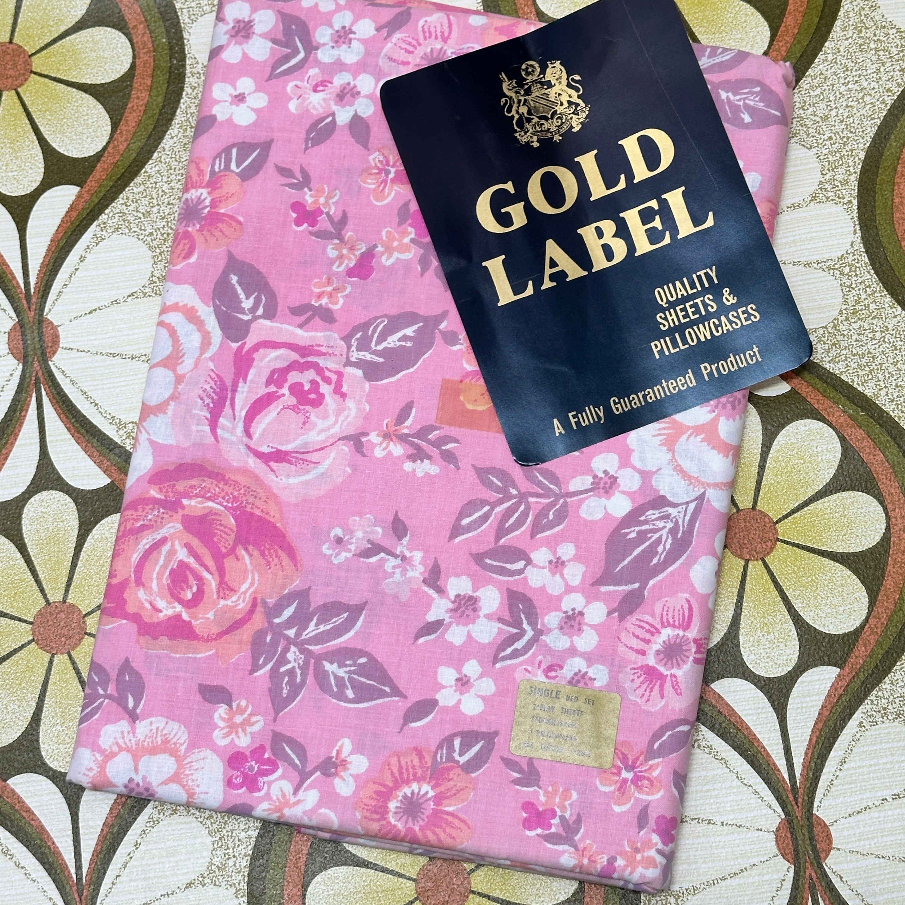Brand New Vintage Cotton Gold Label Sheet FLAT Pink