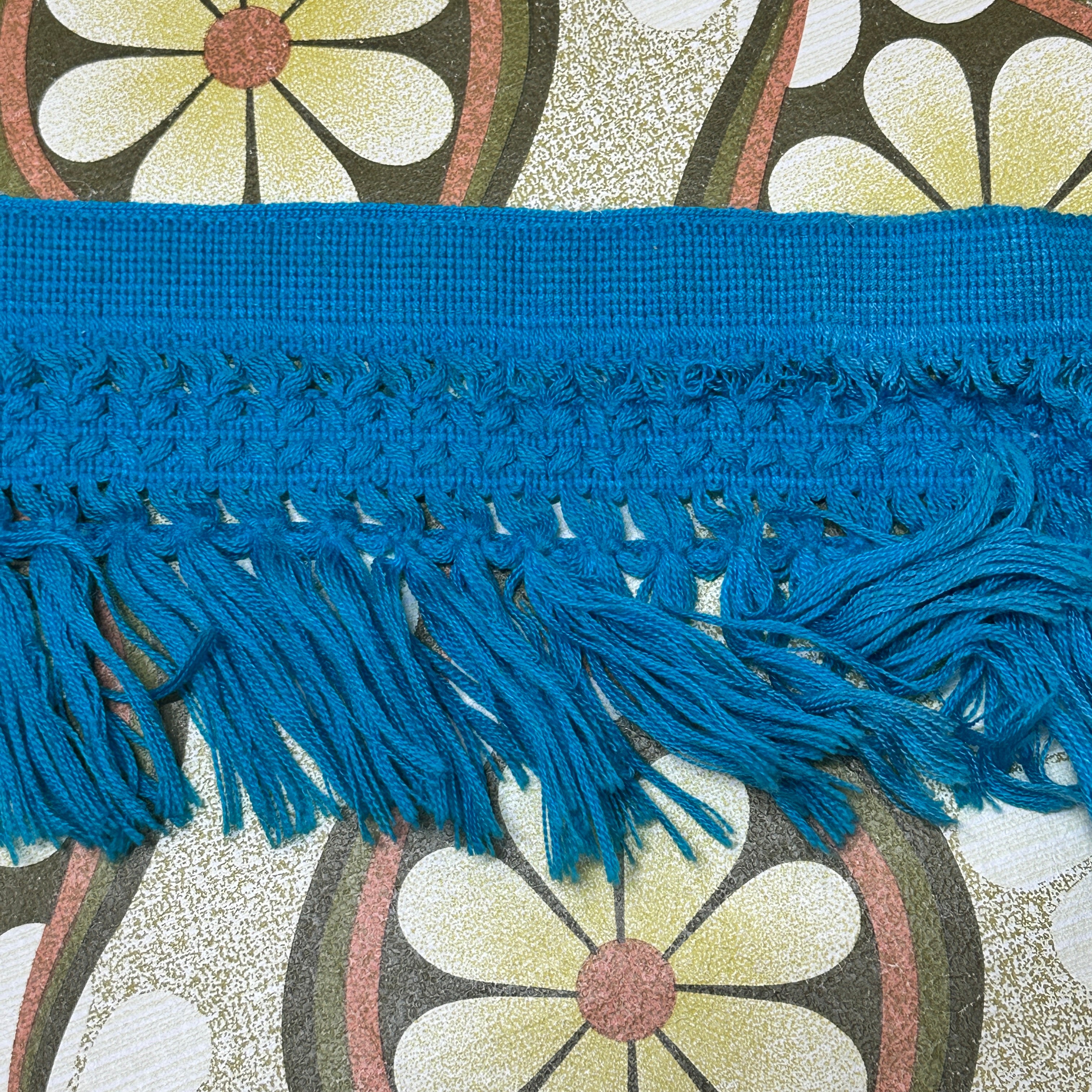 Large Retro Blue Fringe Cotton - Six Metres