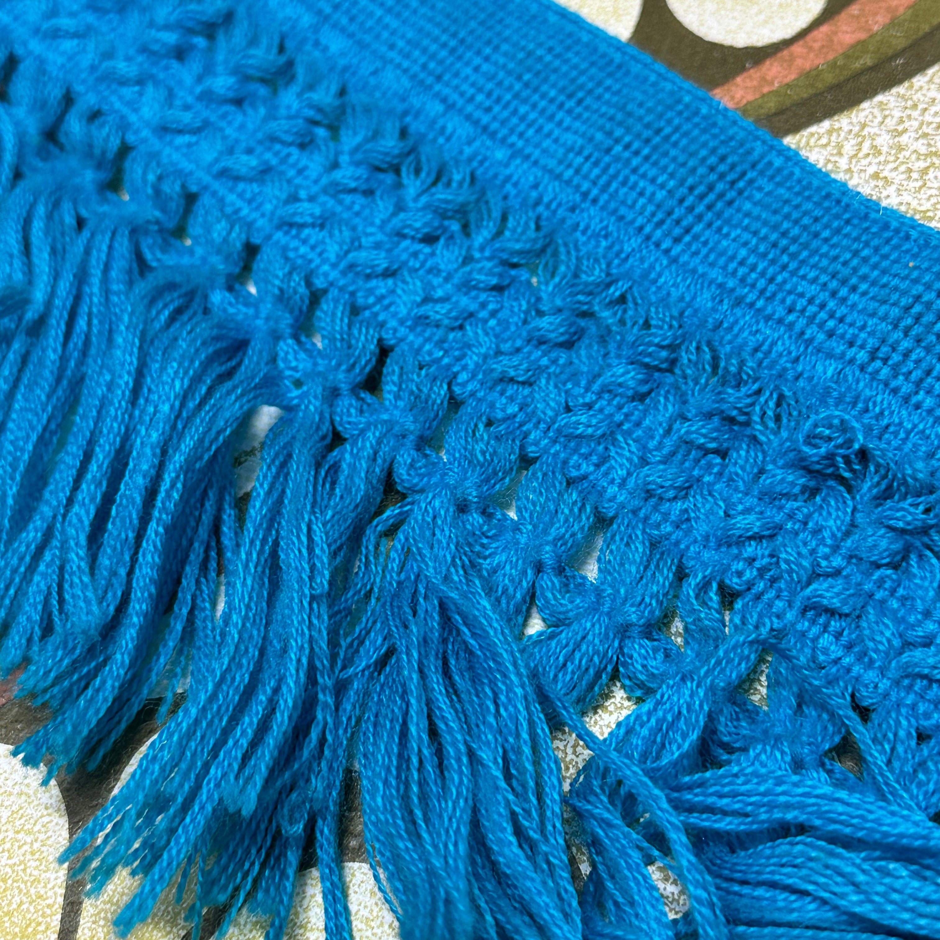 Large Retro Blue Fringe Cotton - Six Metres
