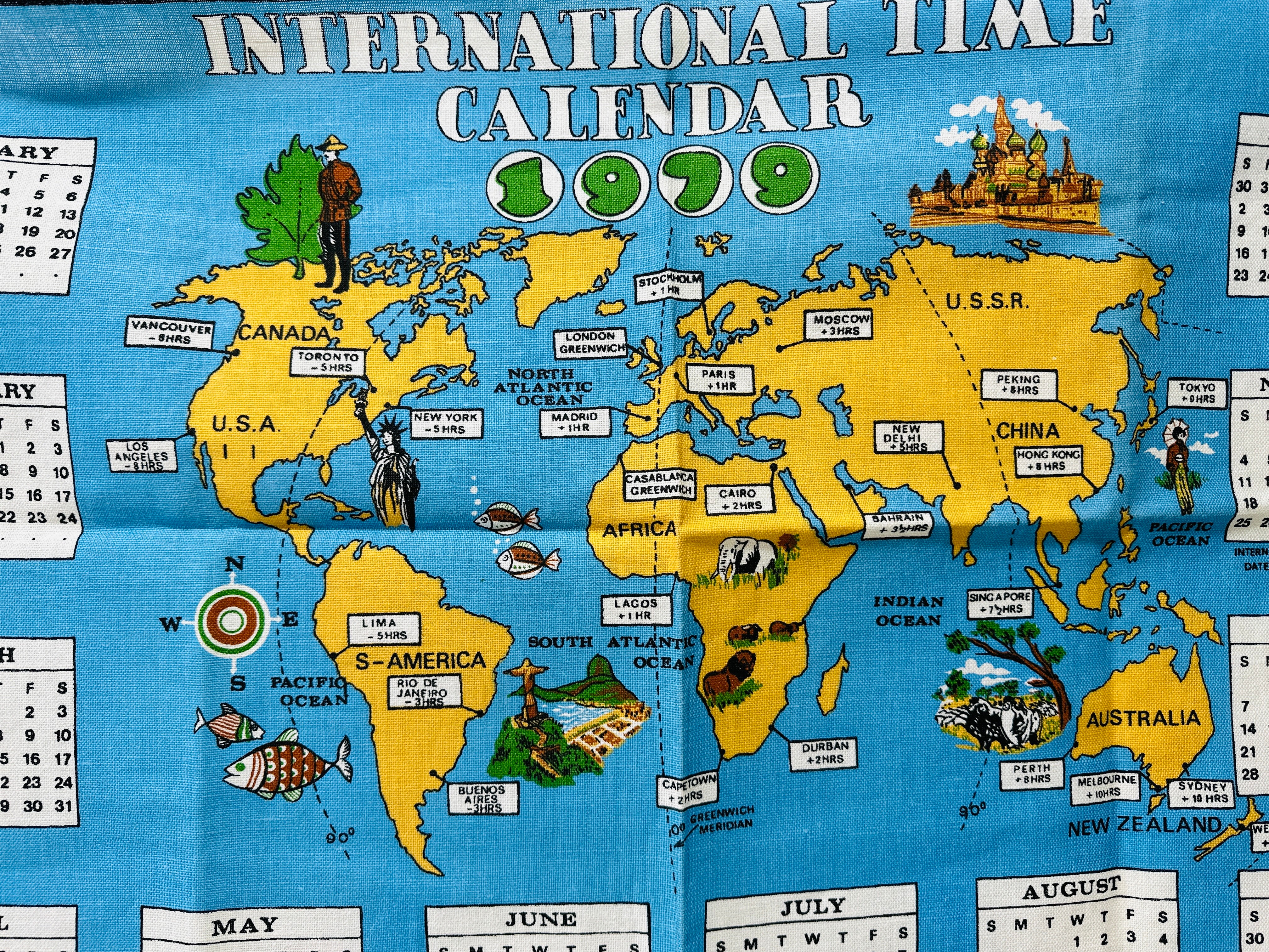 International Time Calendar 1979 Tea Towel