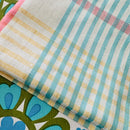 Large Linen UNUSED Vintage Tea Towel Pink & Blue