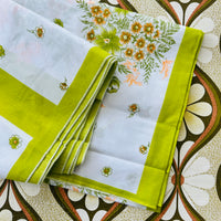 Sweet Vintage Tablecloth Green Floral Print