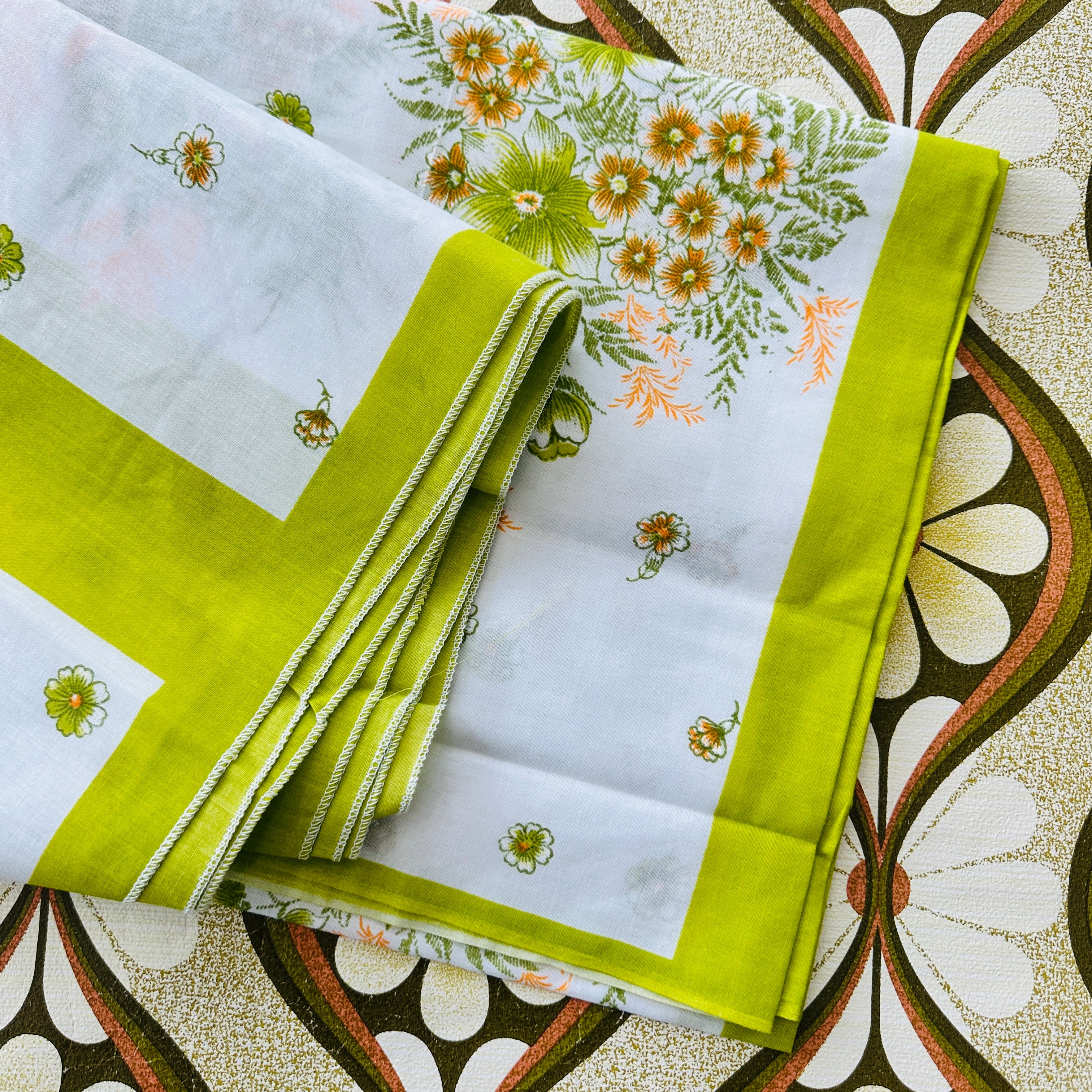 Sweet Vintage Tablecloth Green Floral Print