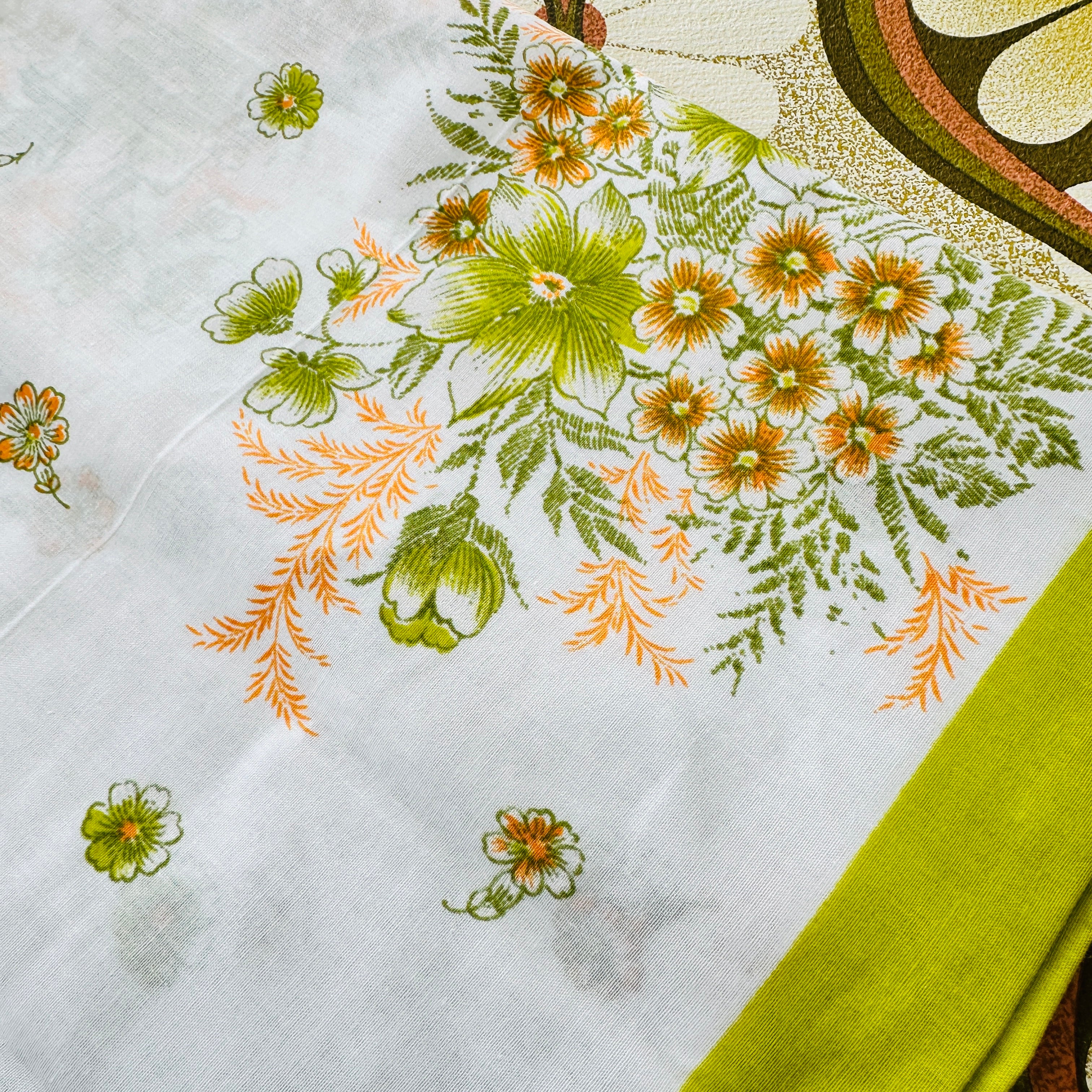 Sweet Vintage Tablecloth Green Floral Print