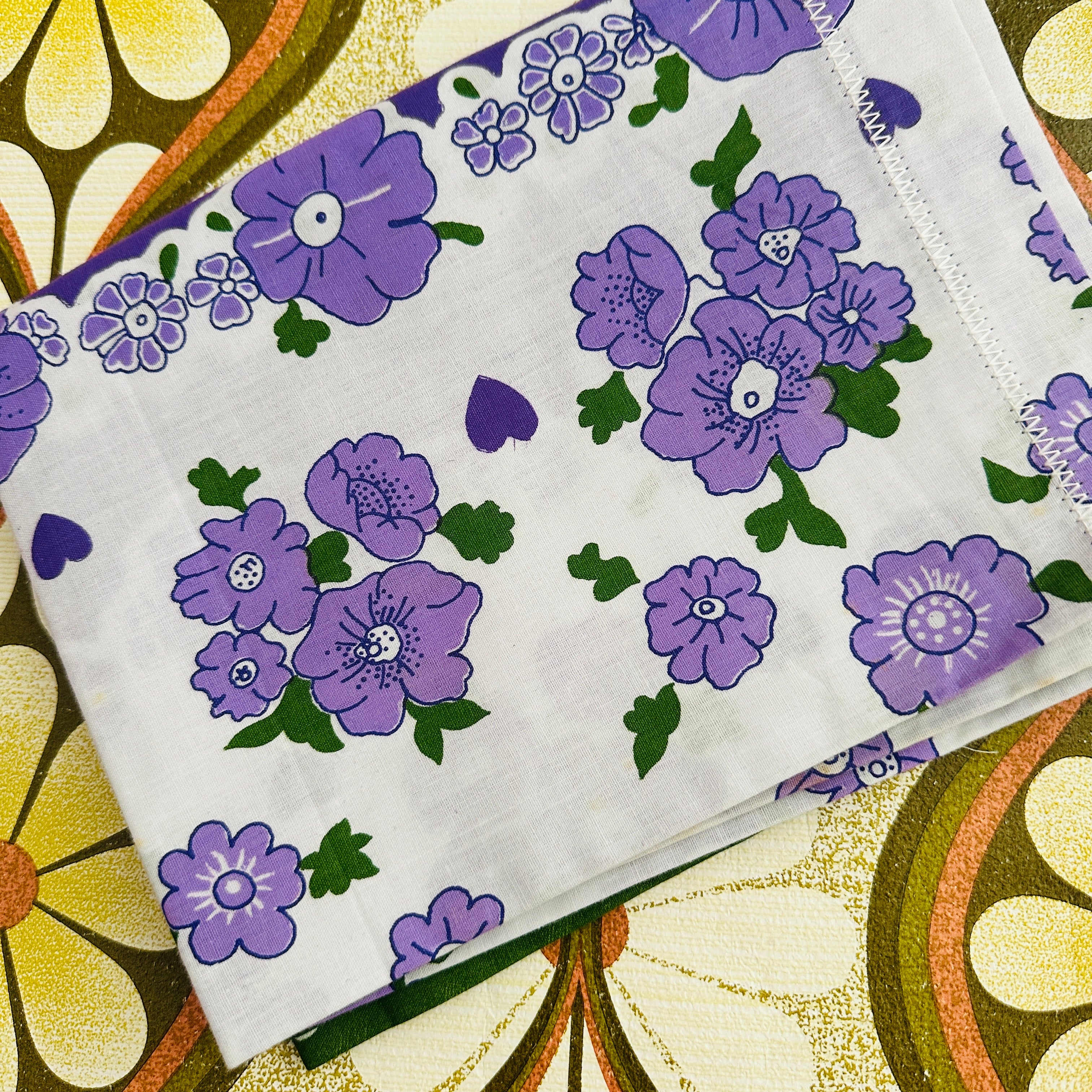Pair Cotton Pillow Cases UNUSED Purple Floral