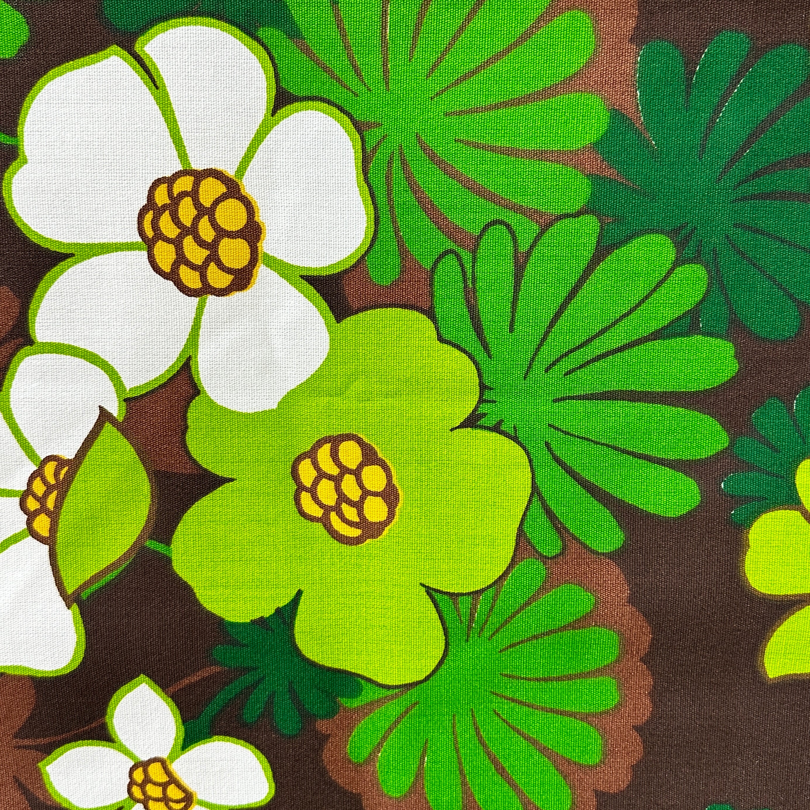 120cms RETRO Fabric Panel Green & Brown Large Bold Florals