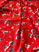 180cms Beautiful Red FLORAL Fabric VINTAGE