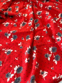 180cms Beautiful Red FLORAL Fabric VINTAGE