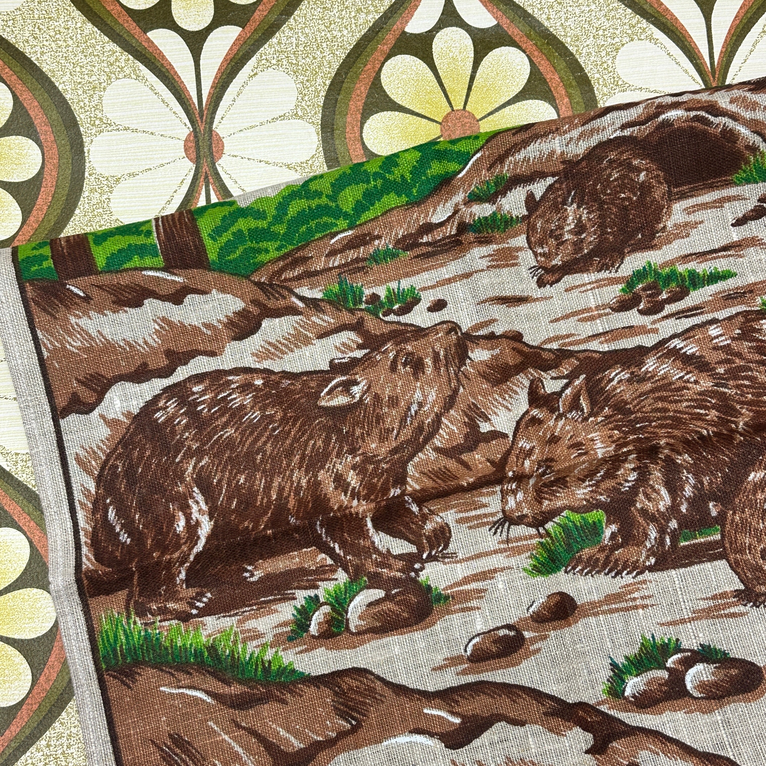 Wombats of Australia Linen Vintage Tea Towel