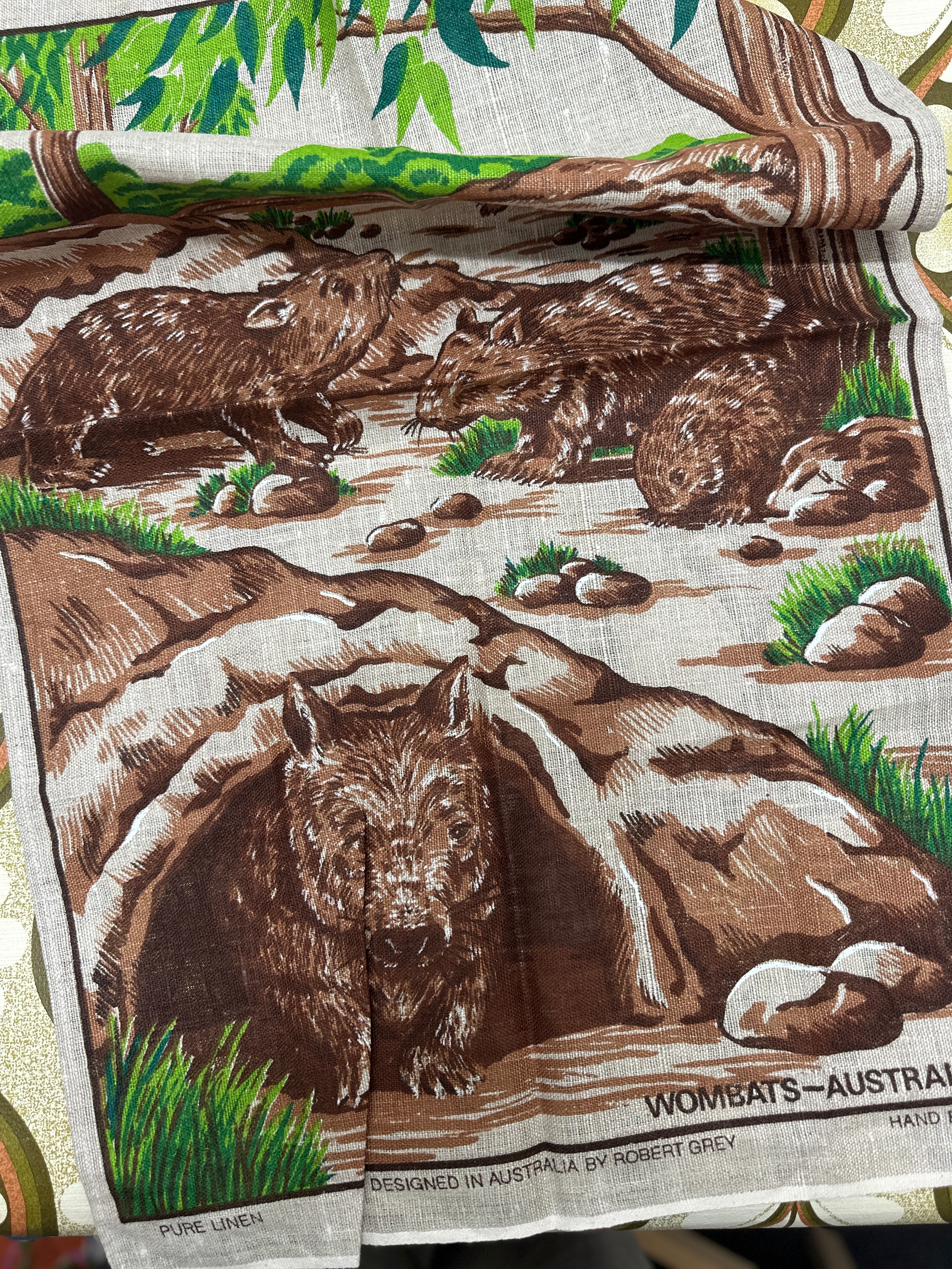 Wombats of Australia Linen Vintage Tea Towel