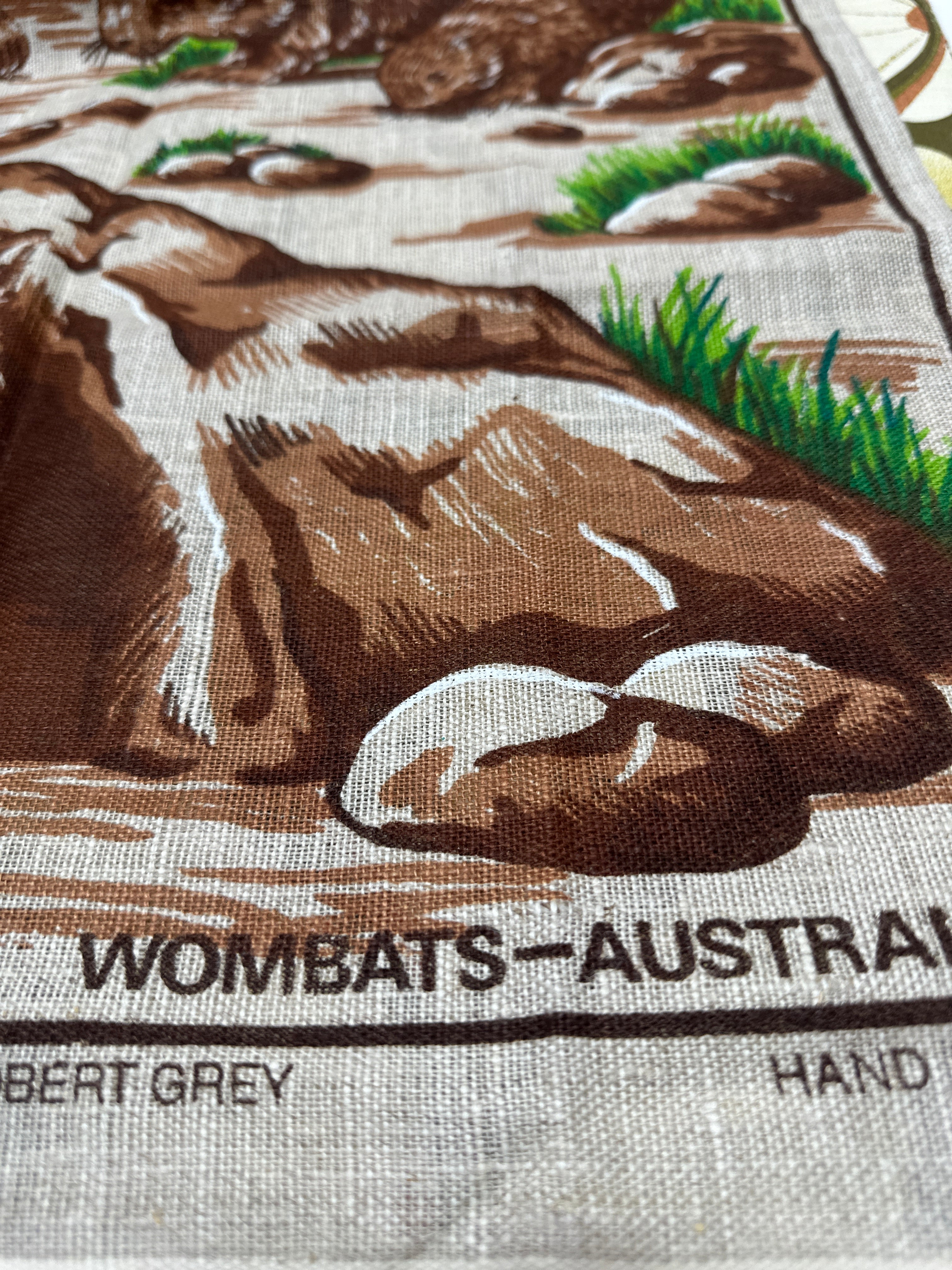 Wombats of Australia Linen Vintage Tea Towel