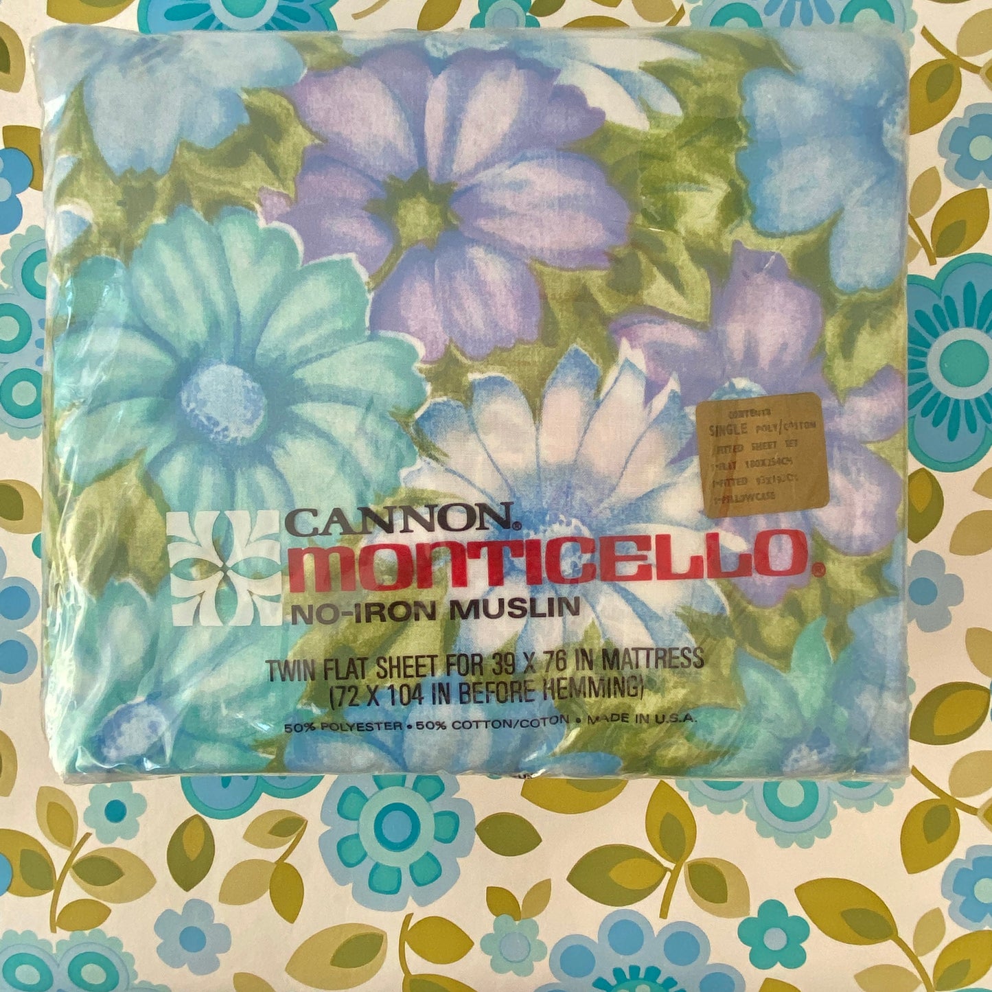 Single Canon Monticello SHEET Set VINTAGE Blue Floral