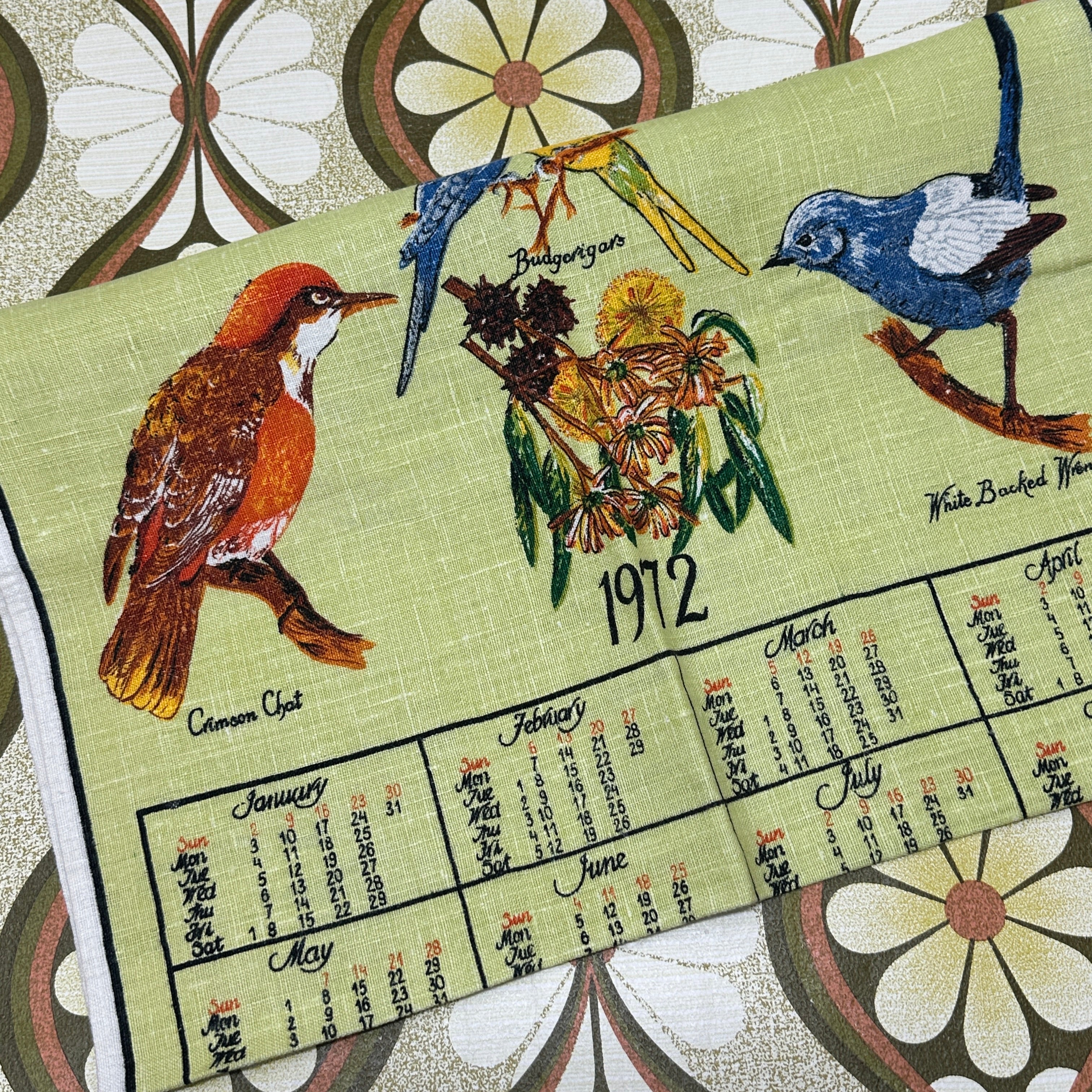 1972 Linen Vintage Tea Towel BIRDS
