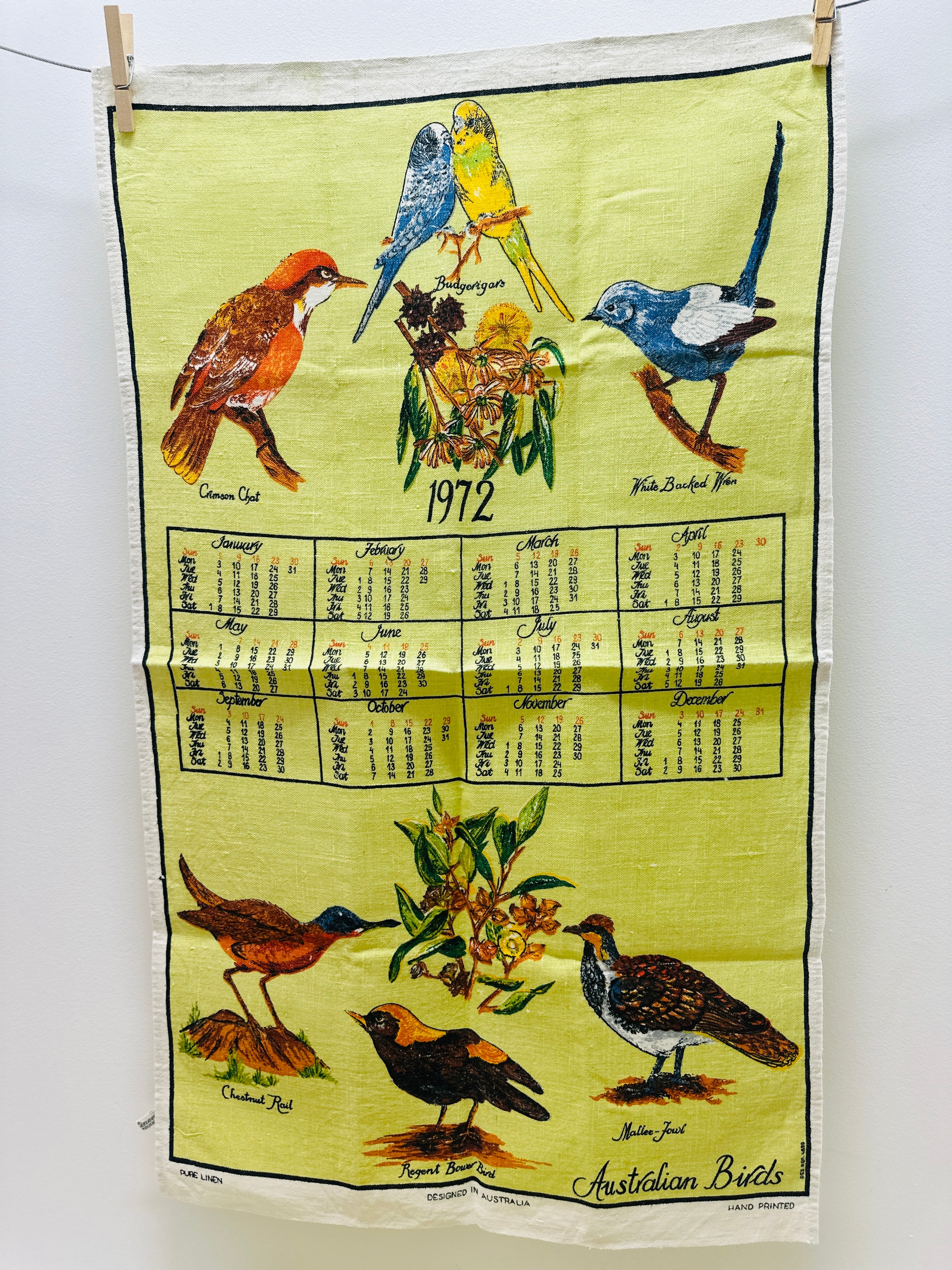 1972 Linen Vintage Tea Towel BIRDS