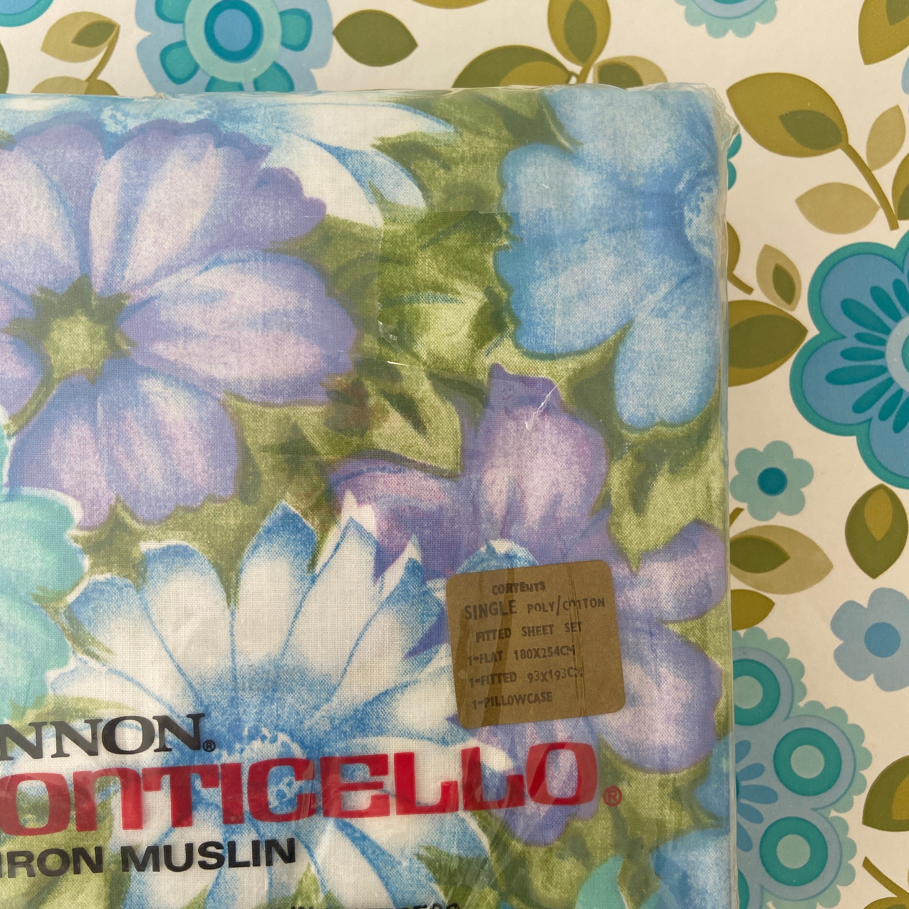 Single Canon Monticello SHEET Set VINTAGE Blue Floral