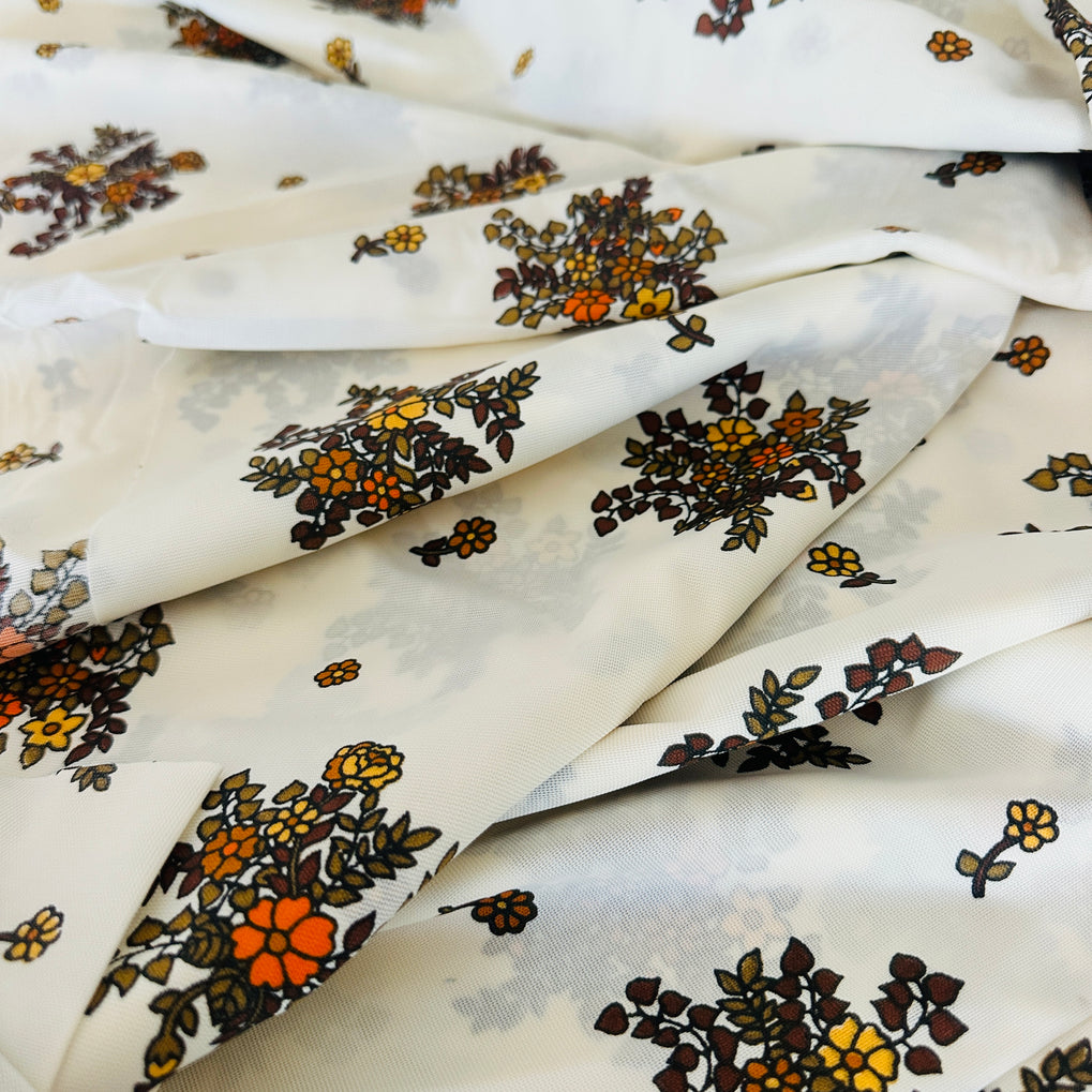 290cms Beautiful Vintage Fabric Brown Floral Print