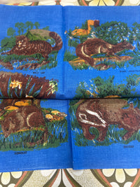 Pure Linen Blue Tea Towel Animals