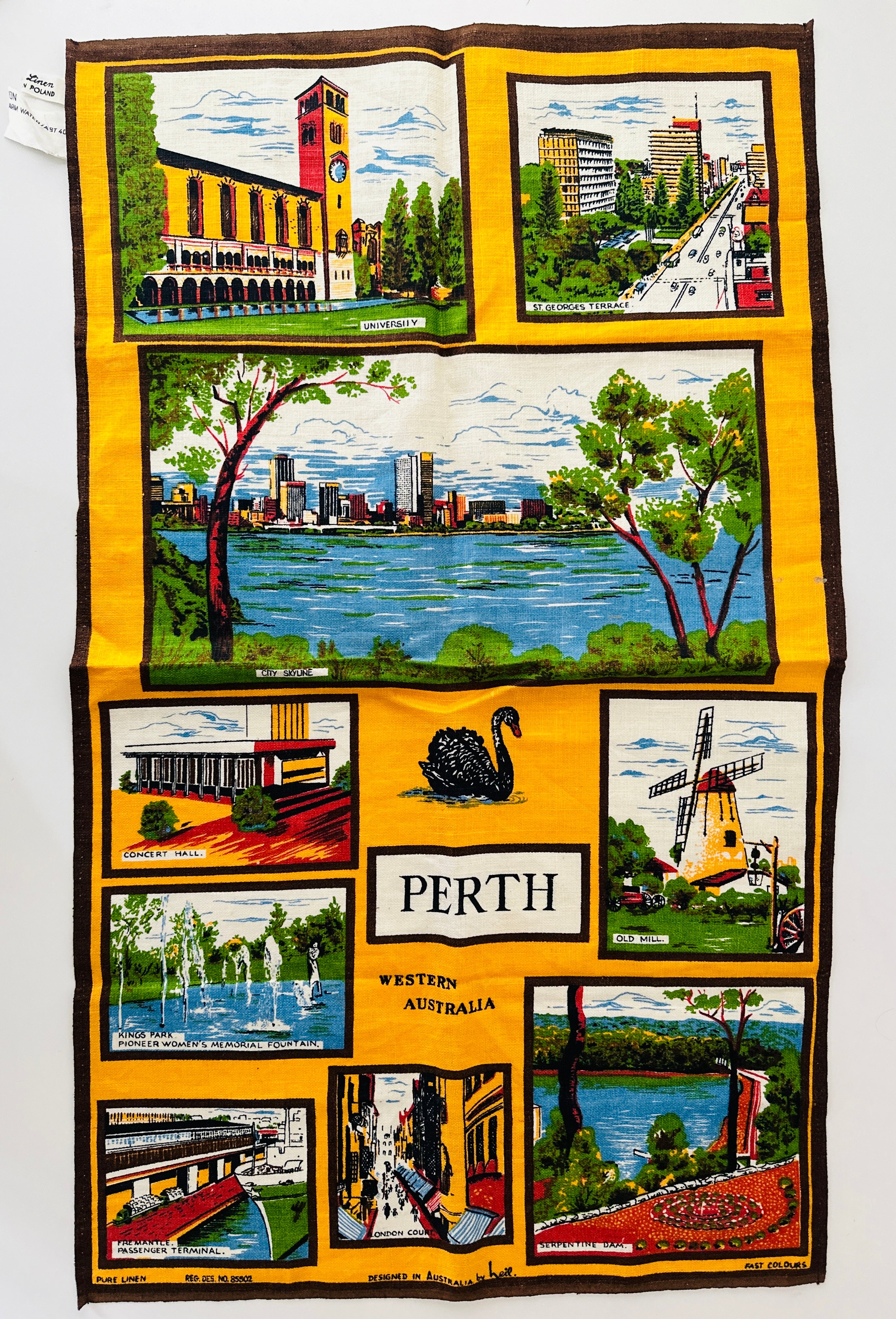 WA Perth Vintage Tea Towel