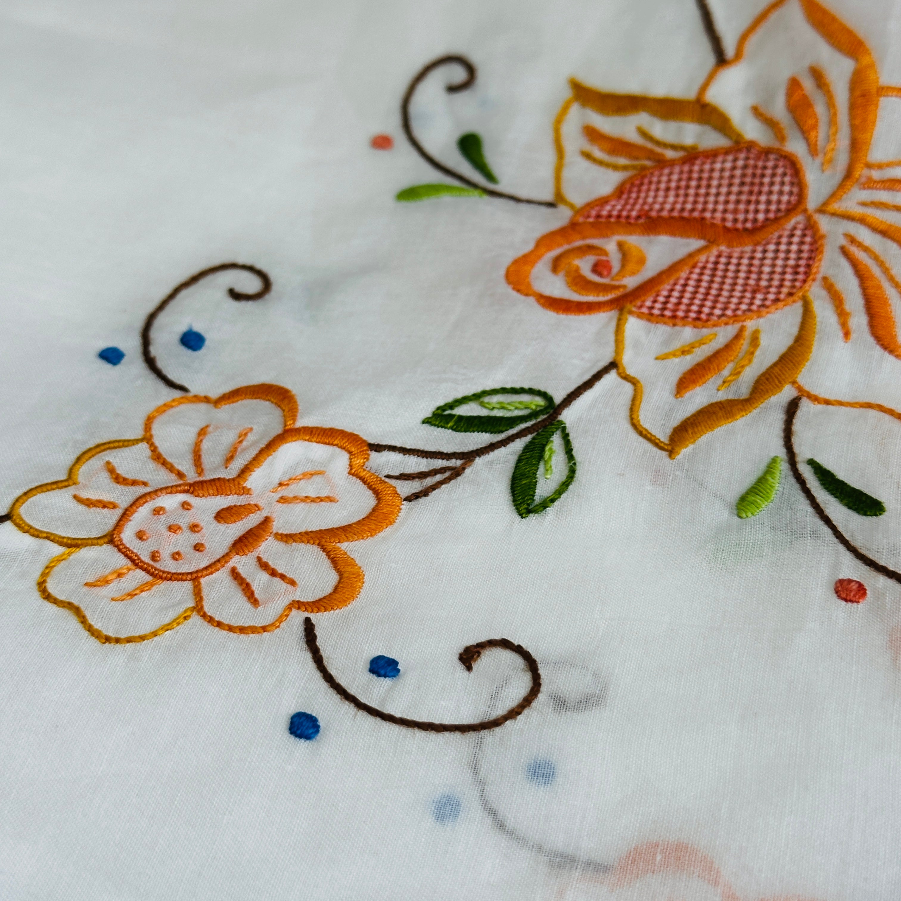 Vintage Handmade Tablecloth Tag Embroidered