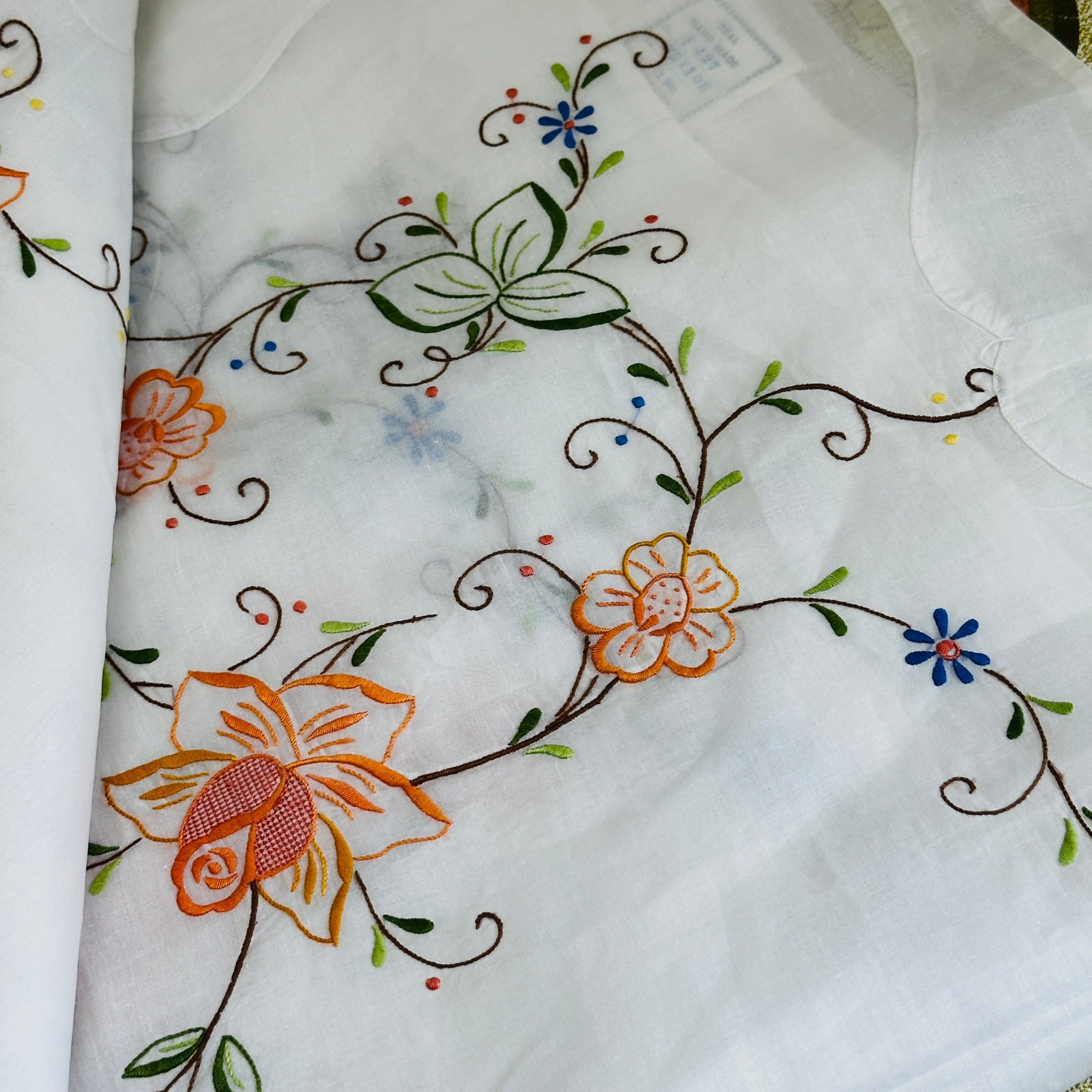 Vintage Handmade Tablecloth Tag Embroidered