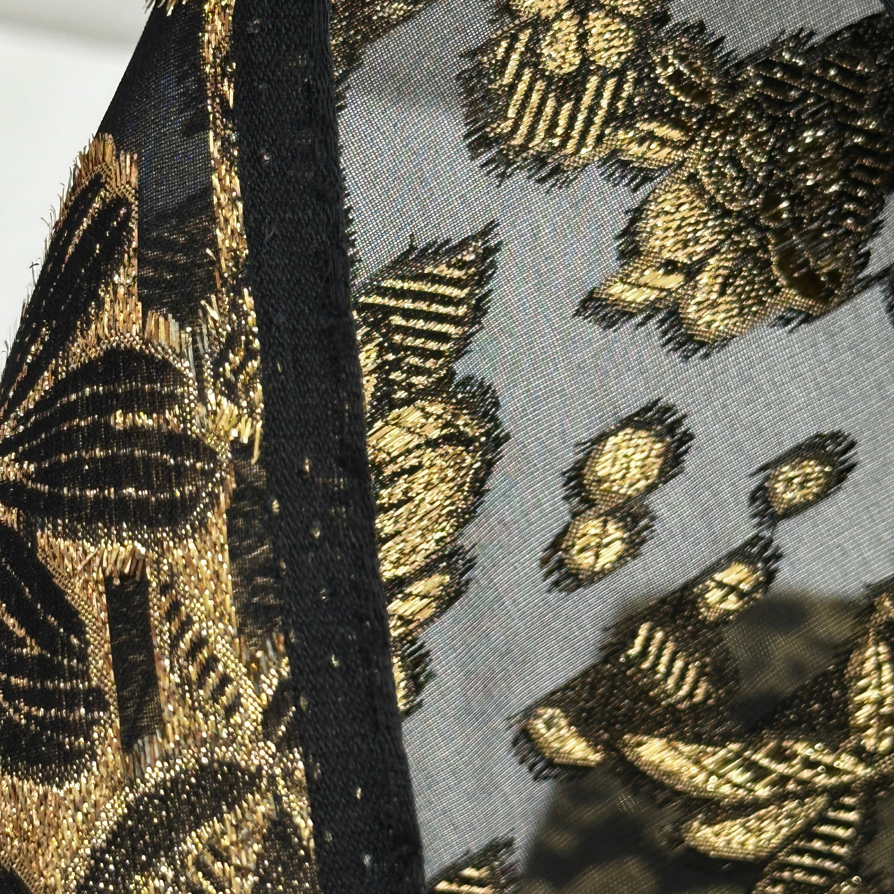 340cms Black & Gold Voile Dress Fabric