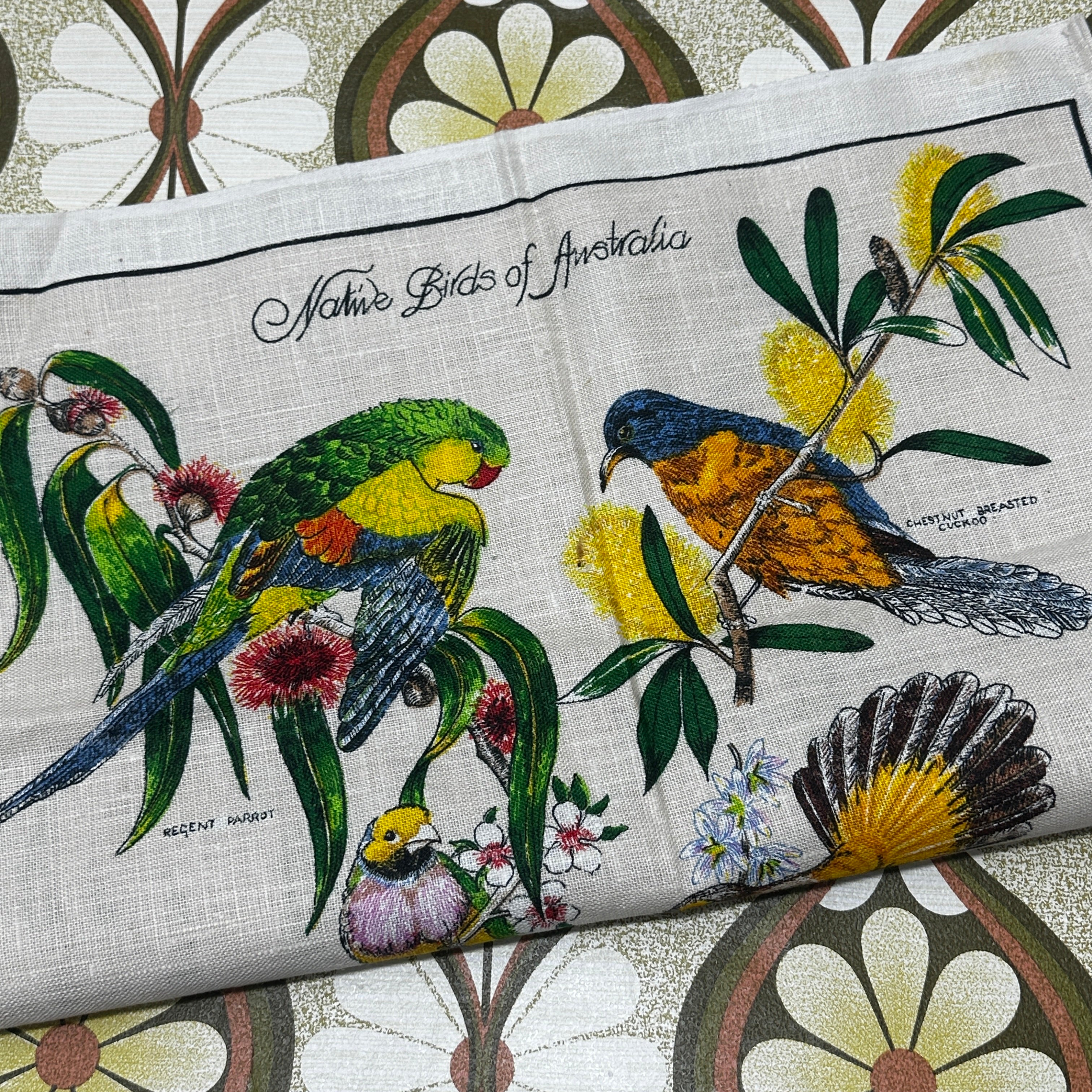 Birds of Australia Vintage Linen Tea Towel UNUSED