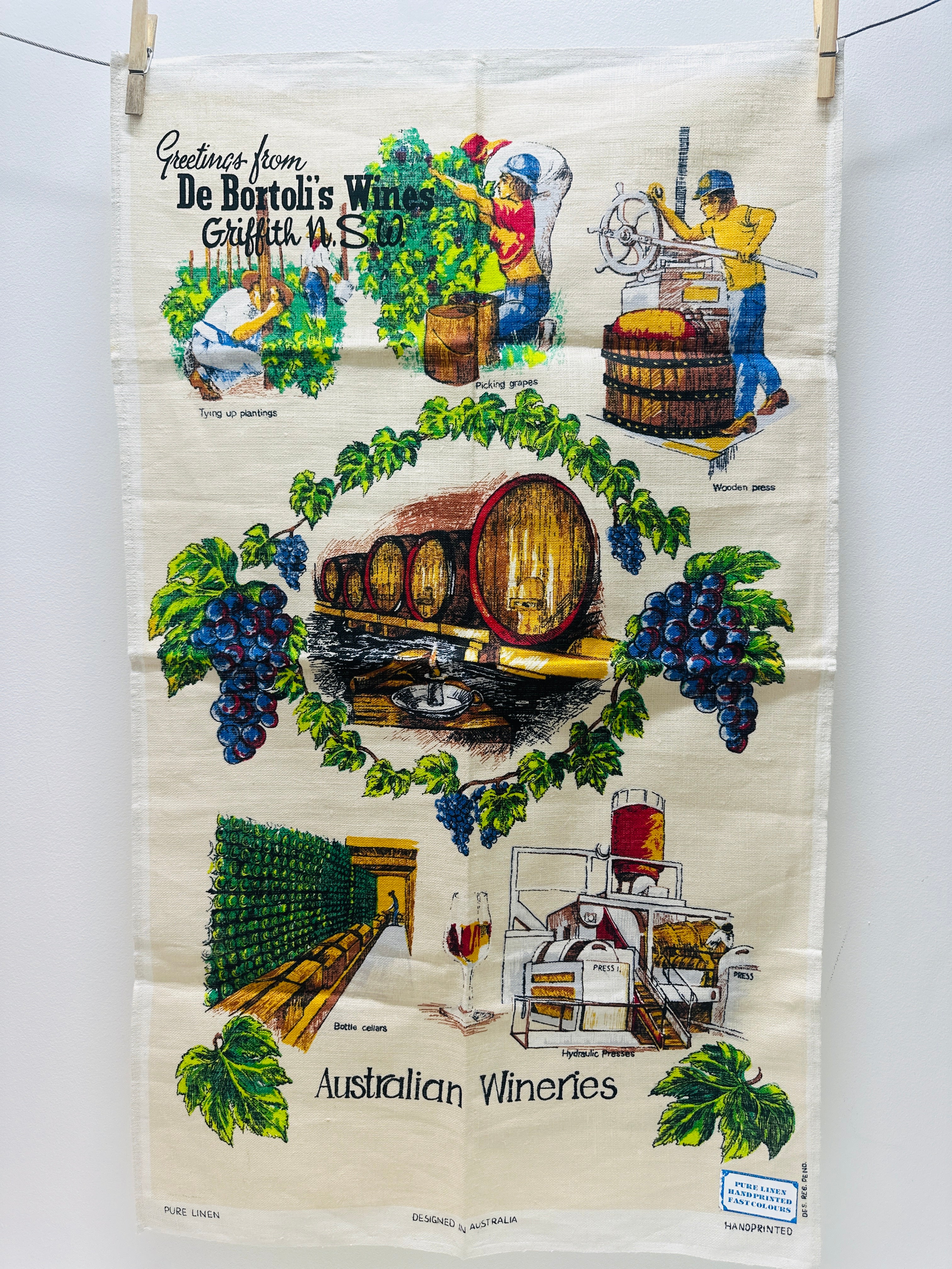 Australian Wineries Vintage Linen Tea Towel UNUSED